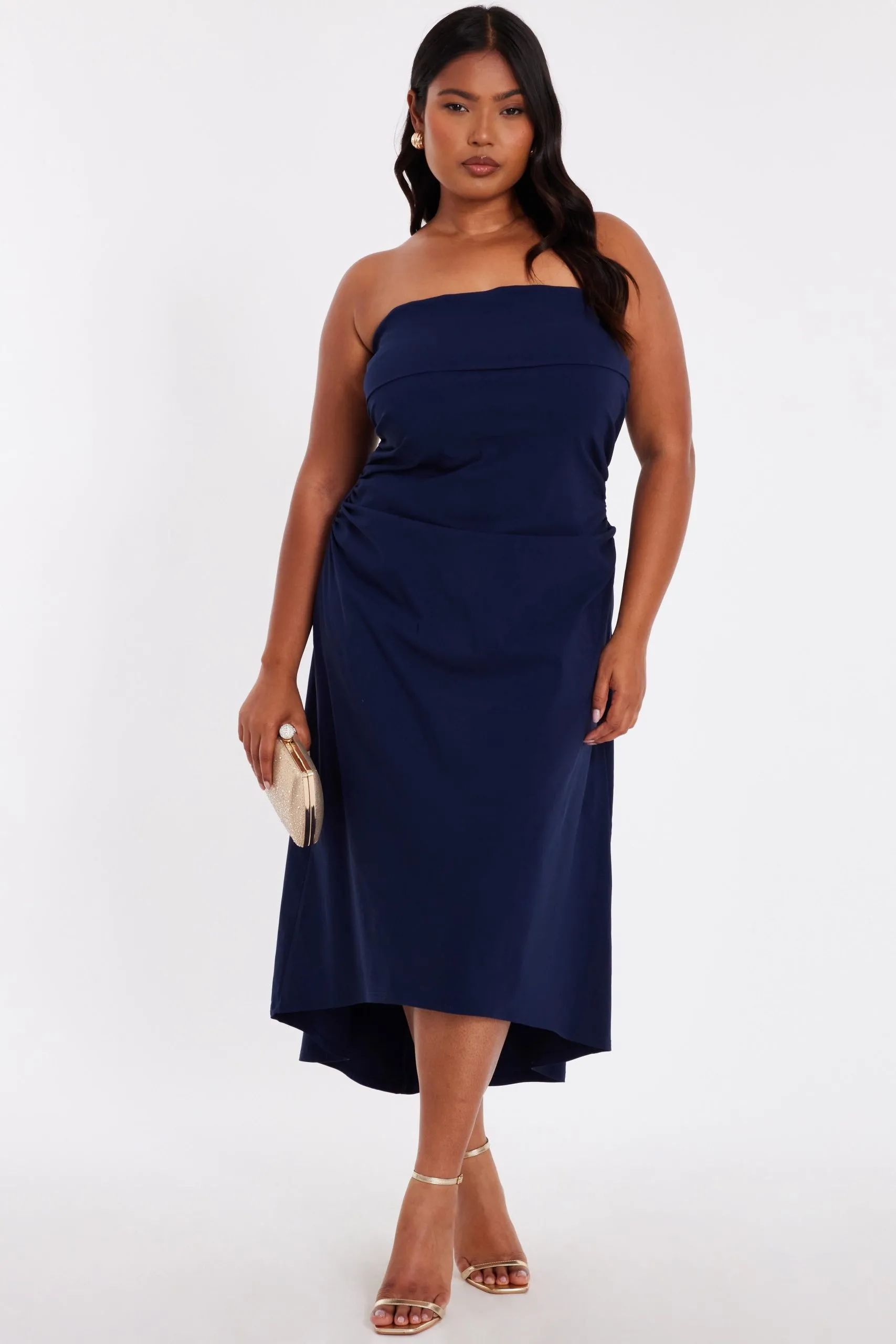 Navy Curve Bandeau Midi Dress