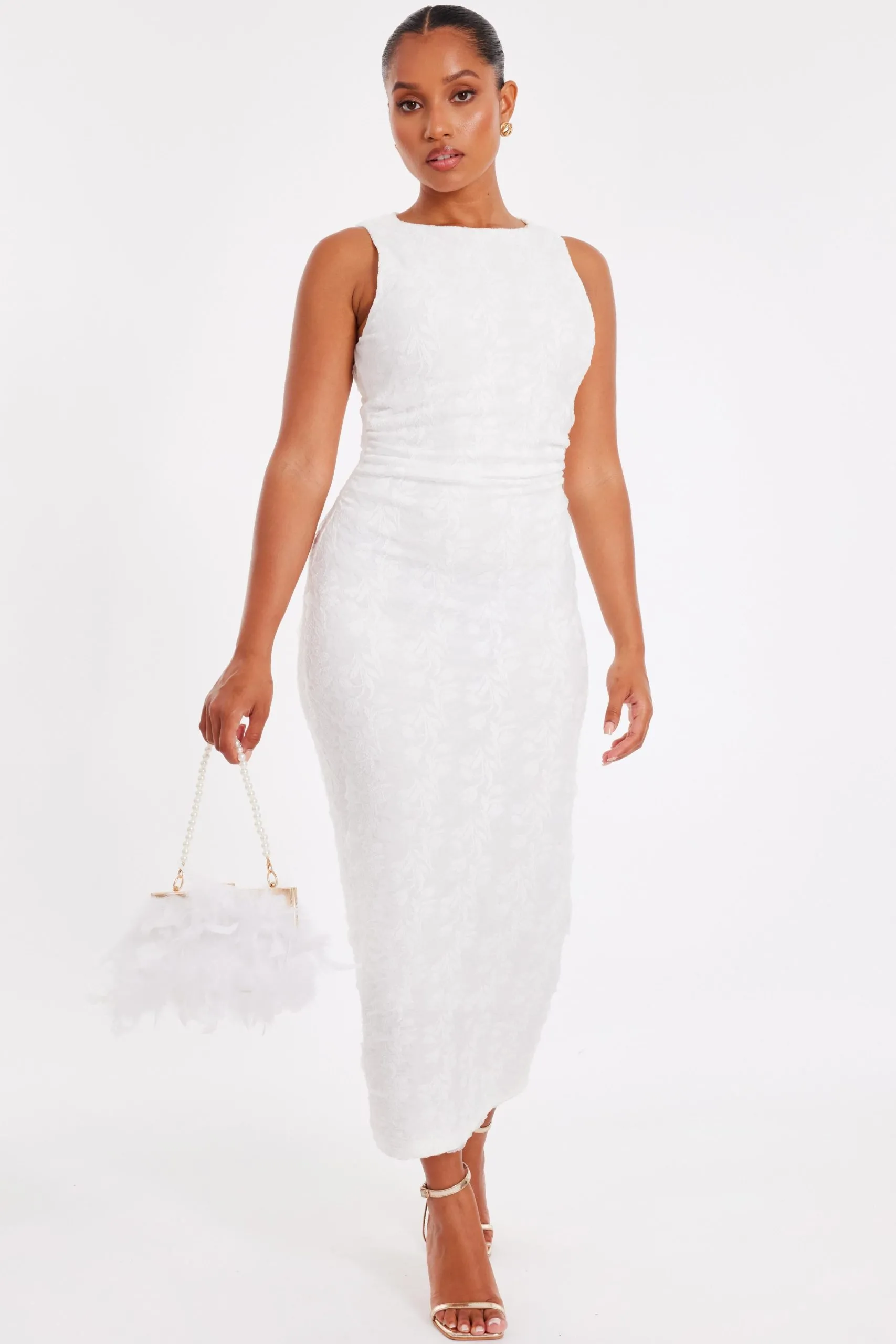 White Petite Jacquard Midaxi Dress