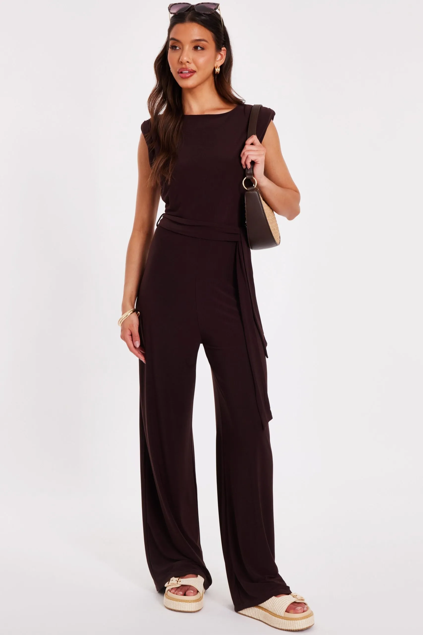 Brown Tie Waist Jumpsuit