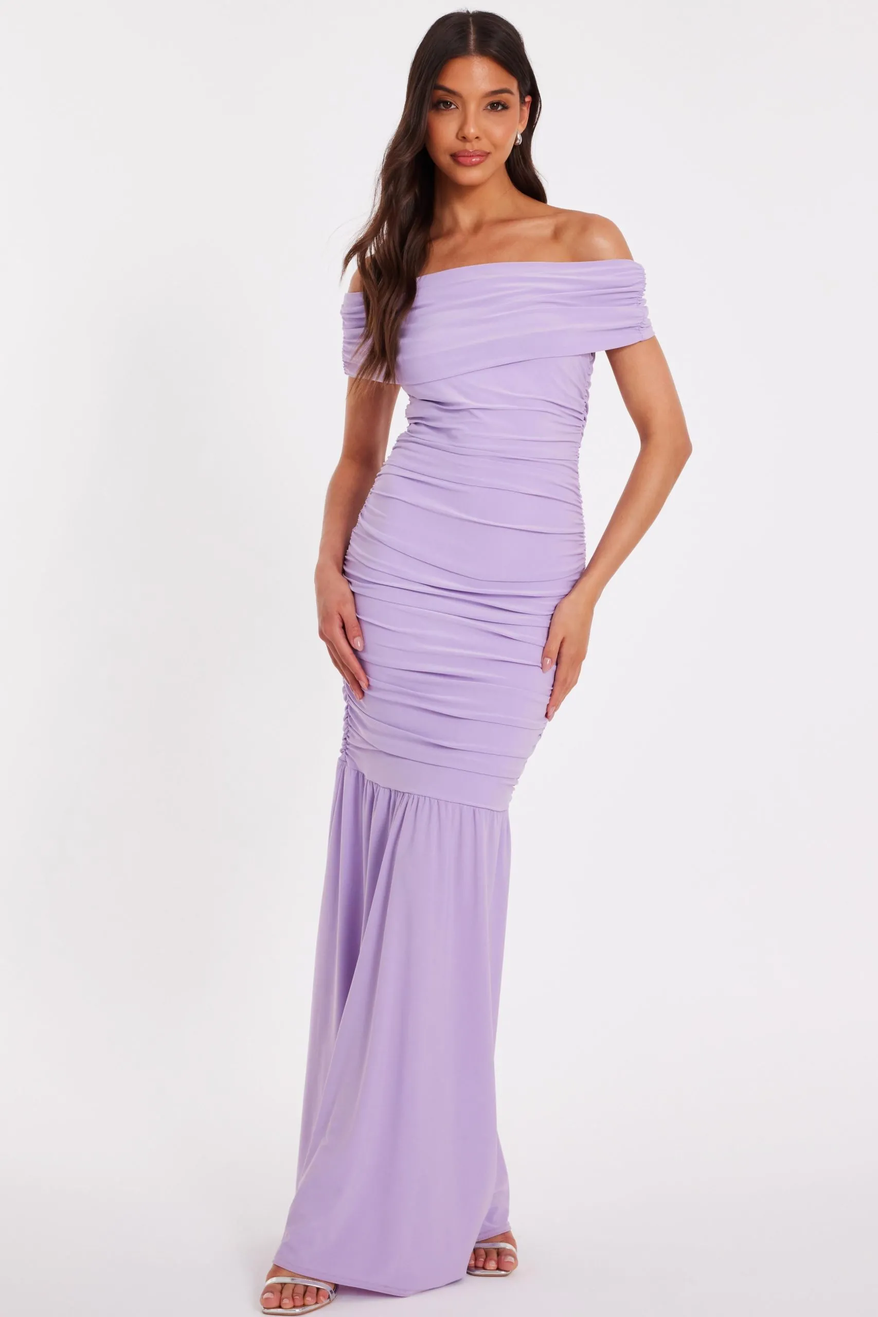 Lilac Bardot Drop Waist Maxi Dress