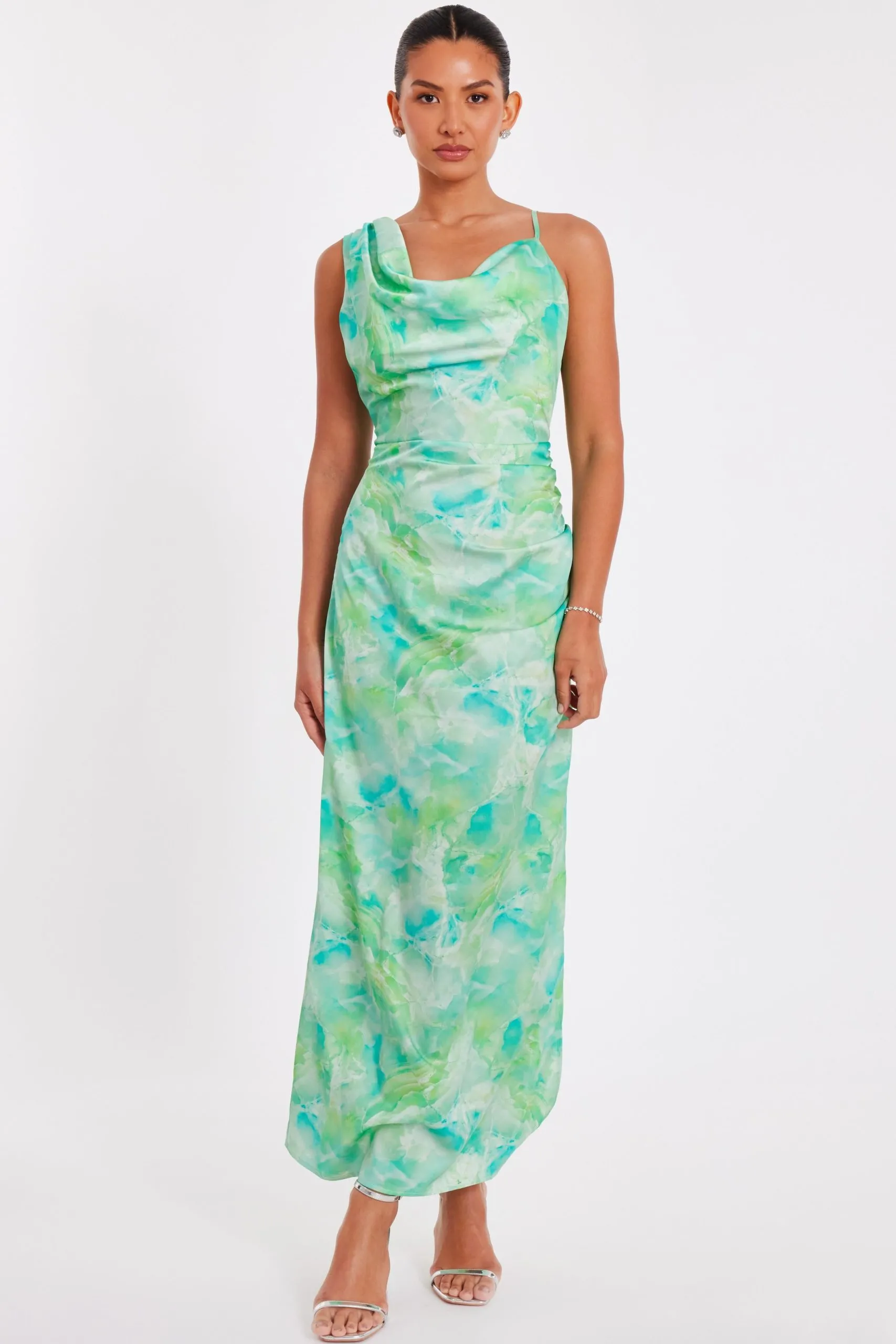 Green Tie Dye Cowl Midaxi Dress