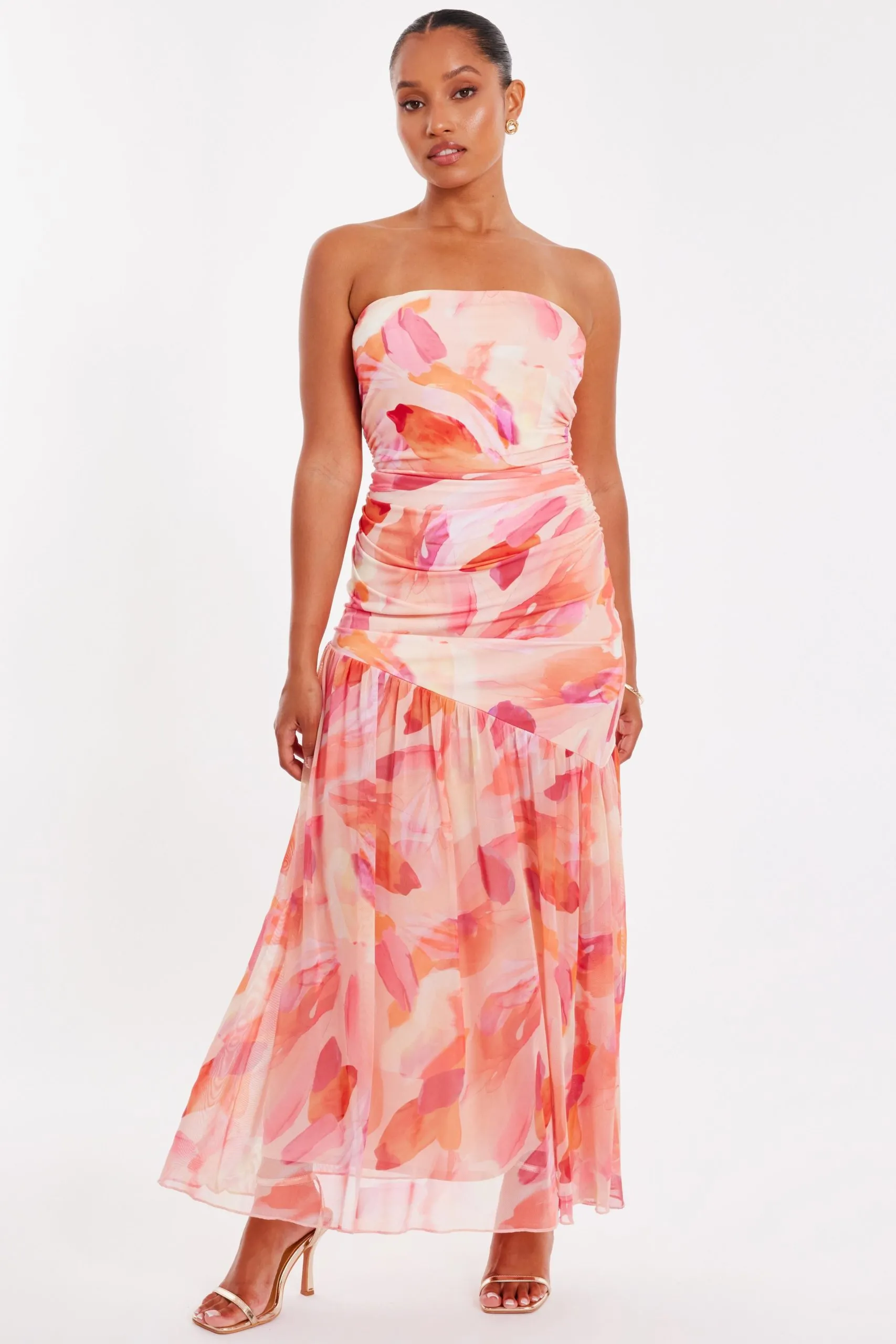 Coral Petite Mesh Floral Midaxi Dress