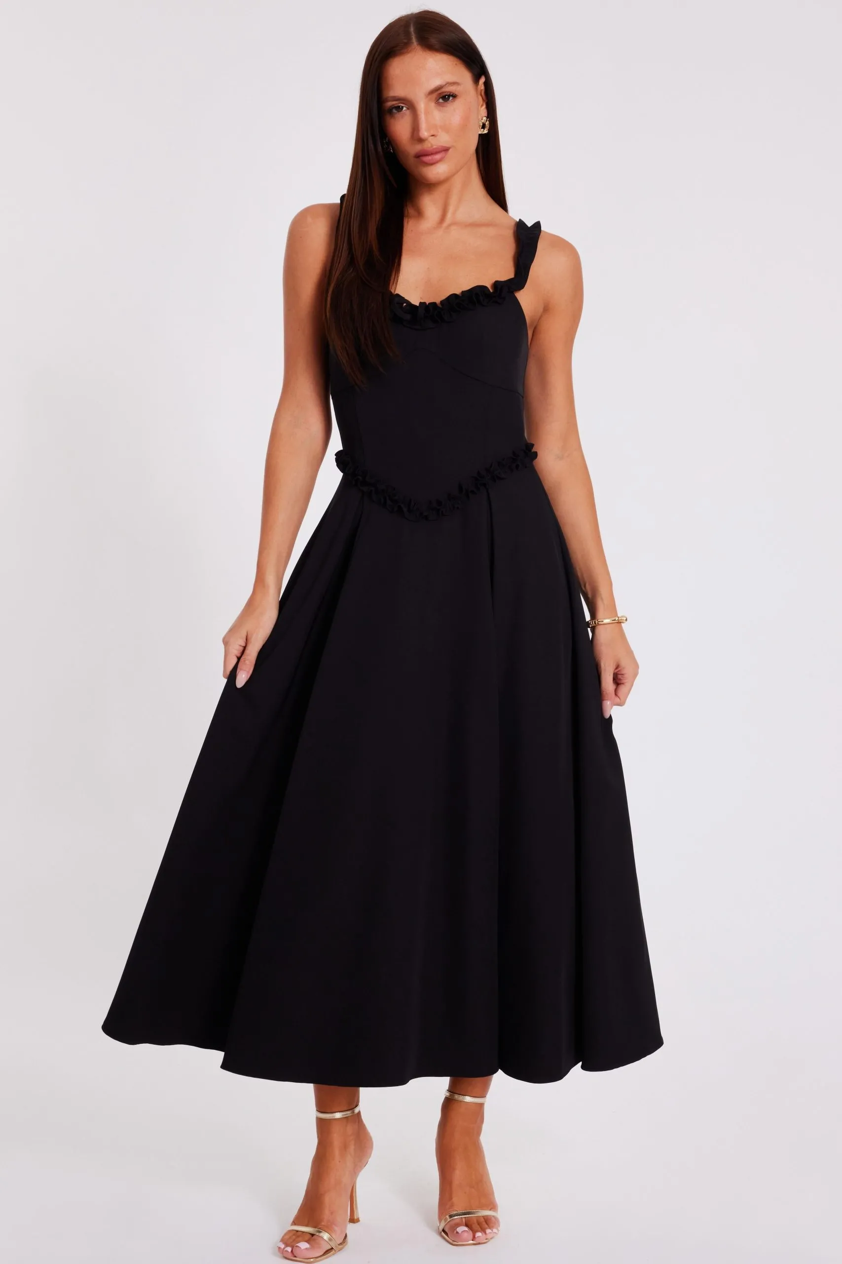 Black Woven Corset Midaxi Dress