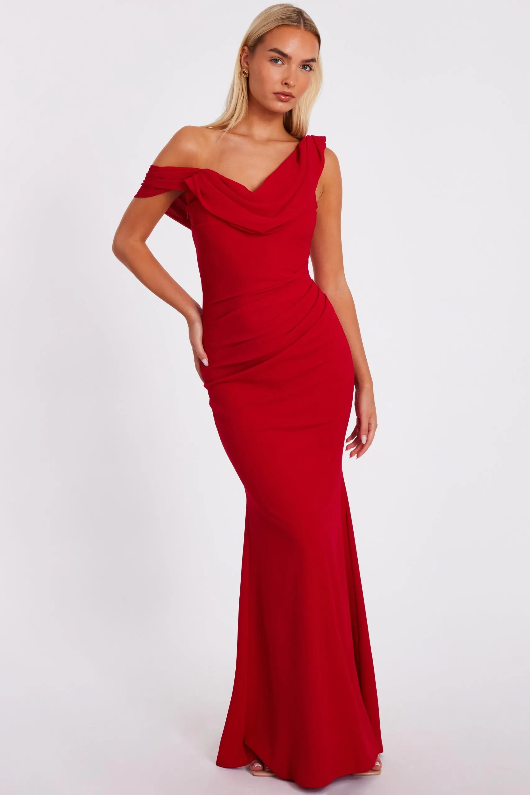 Red Drop Sleeve Maxi Dress
