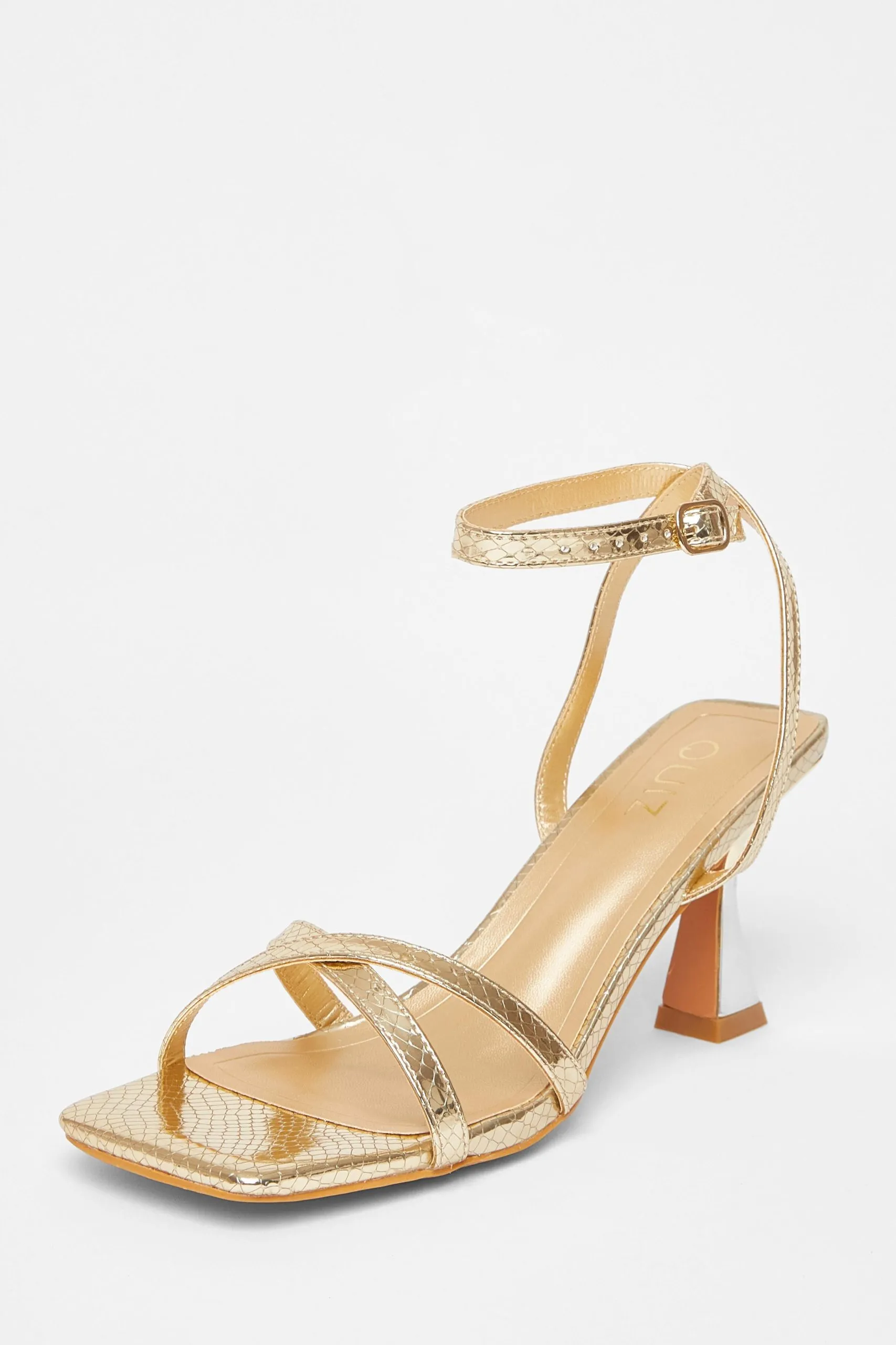 Gold Cross Strap Flared Heel