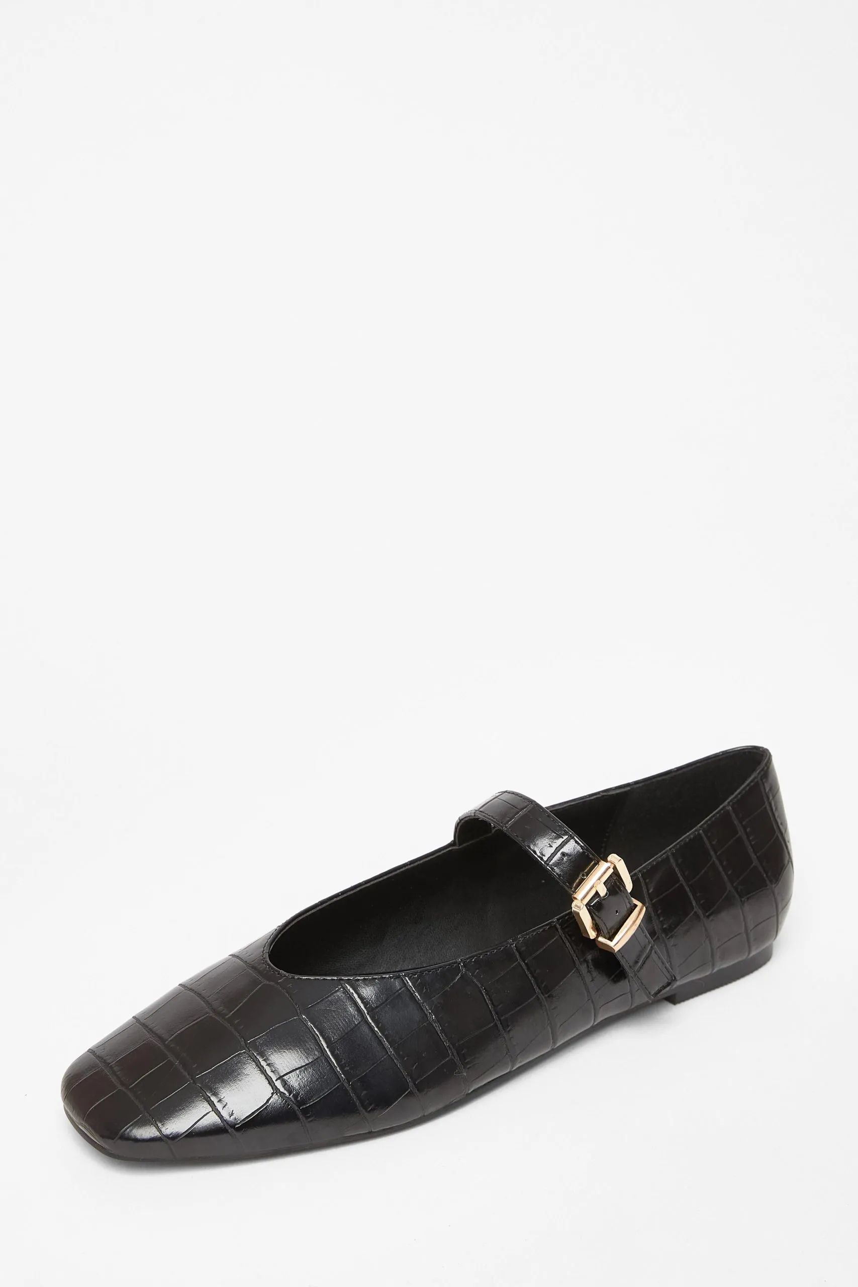 Black Faux Leather Croc Print Pumps