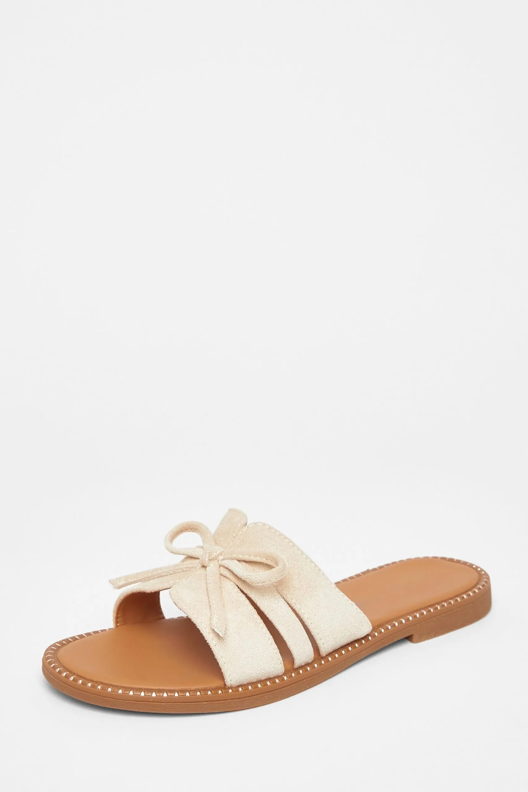 Beige Faux Suede Flat Sandals