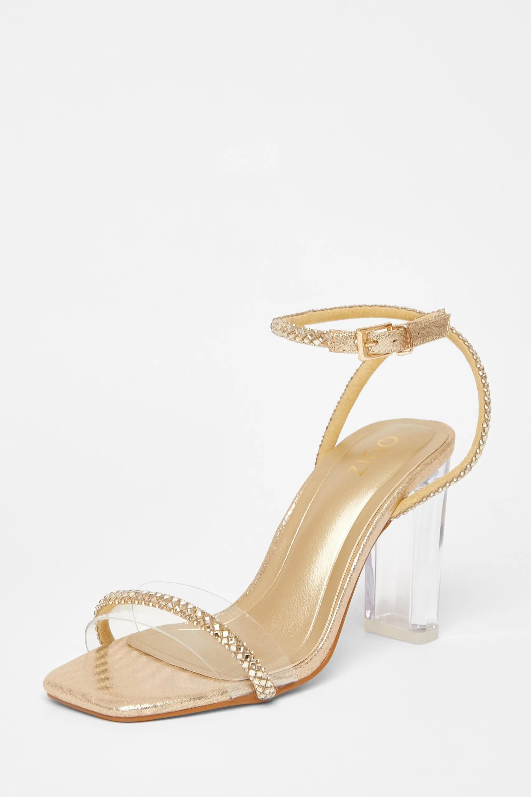 Gold Diamante Clear Block Heels