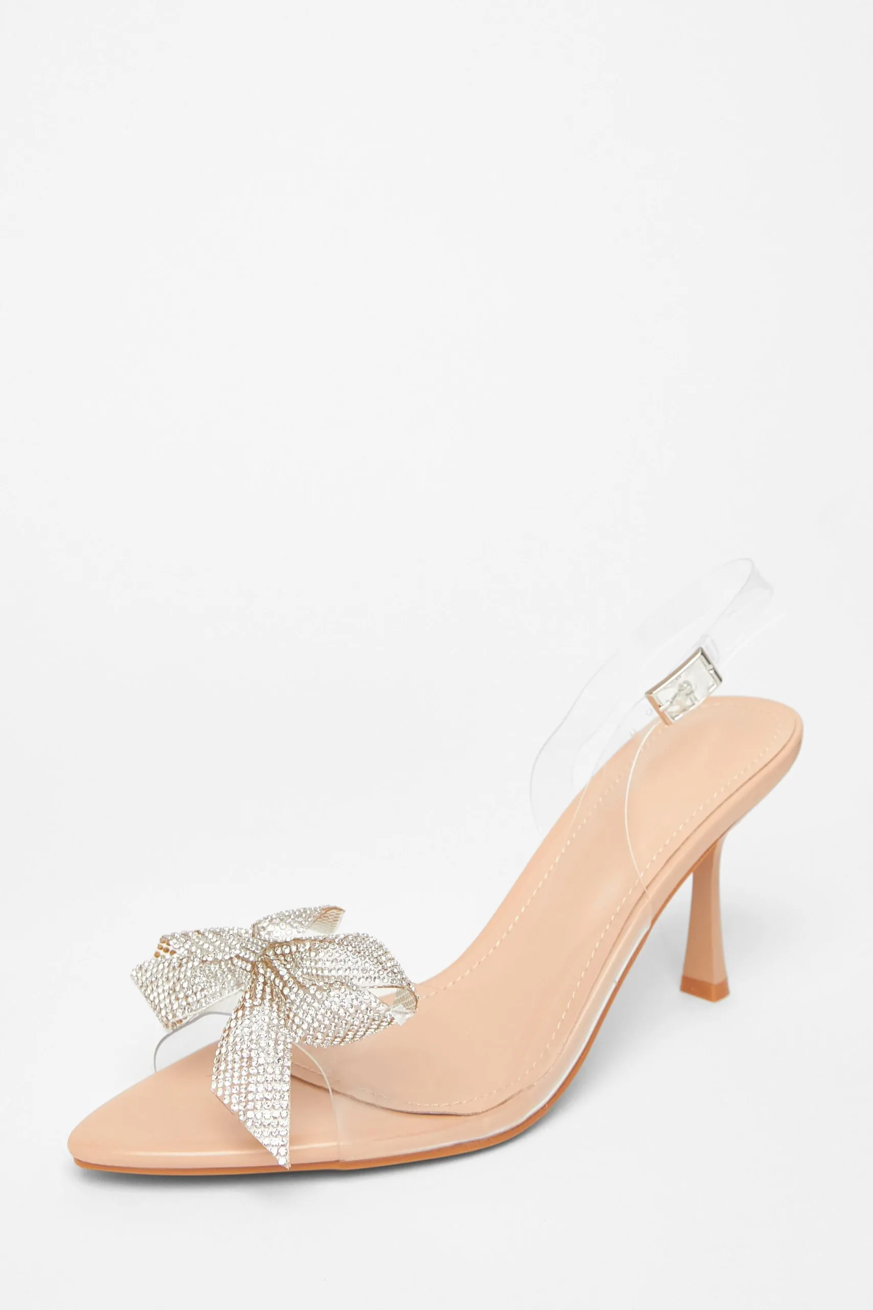 Nude Diamante Bow Heels