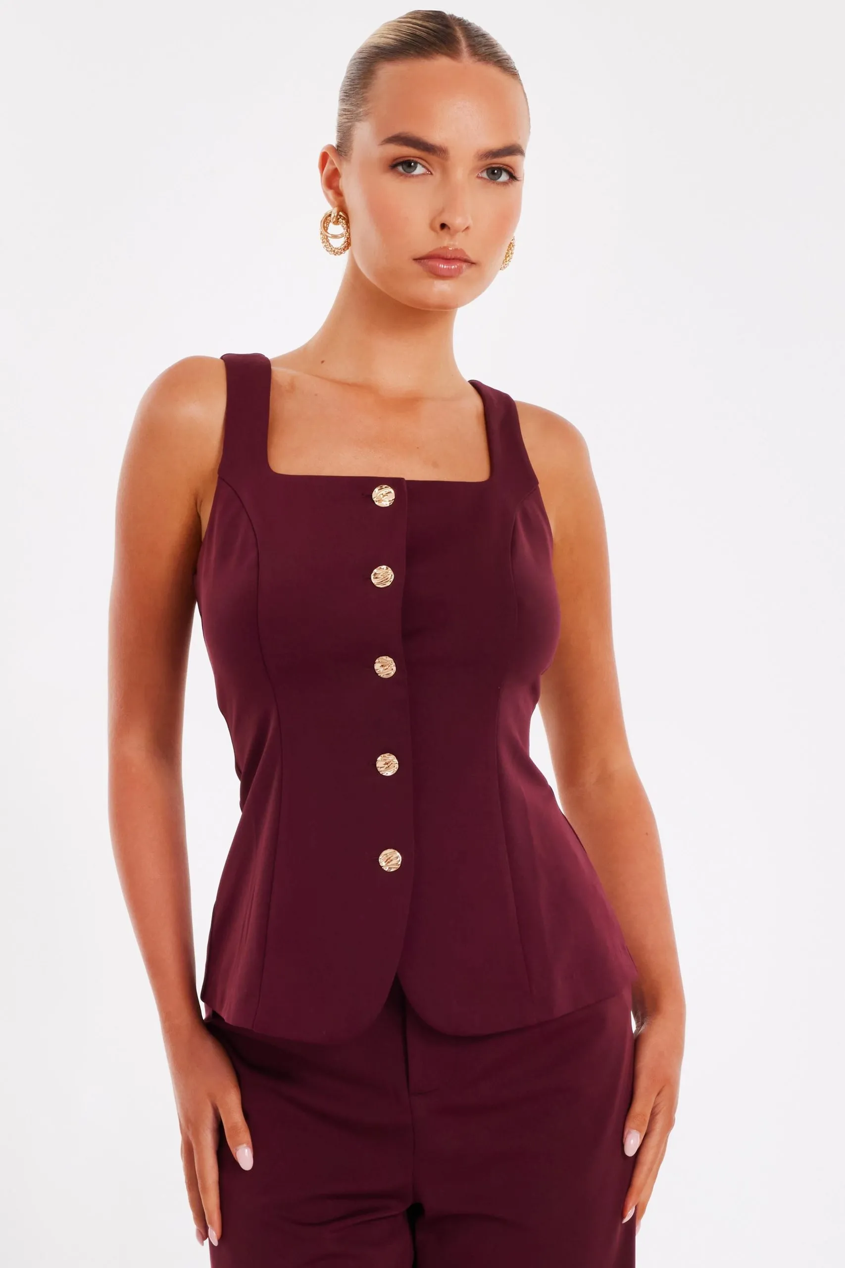 Burgundy Button Front Waistcoat