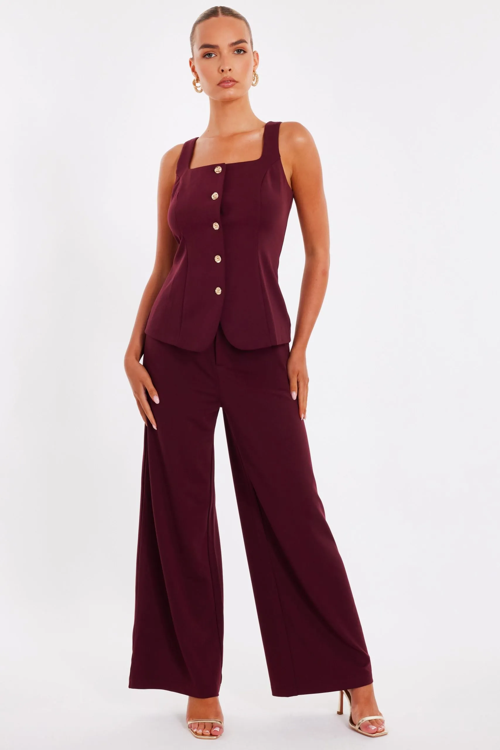 Burgundy Wide Leg Trousers
