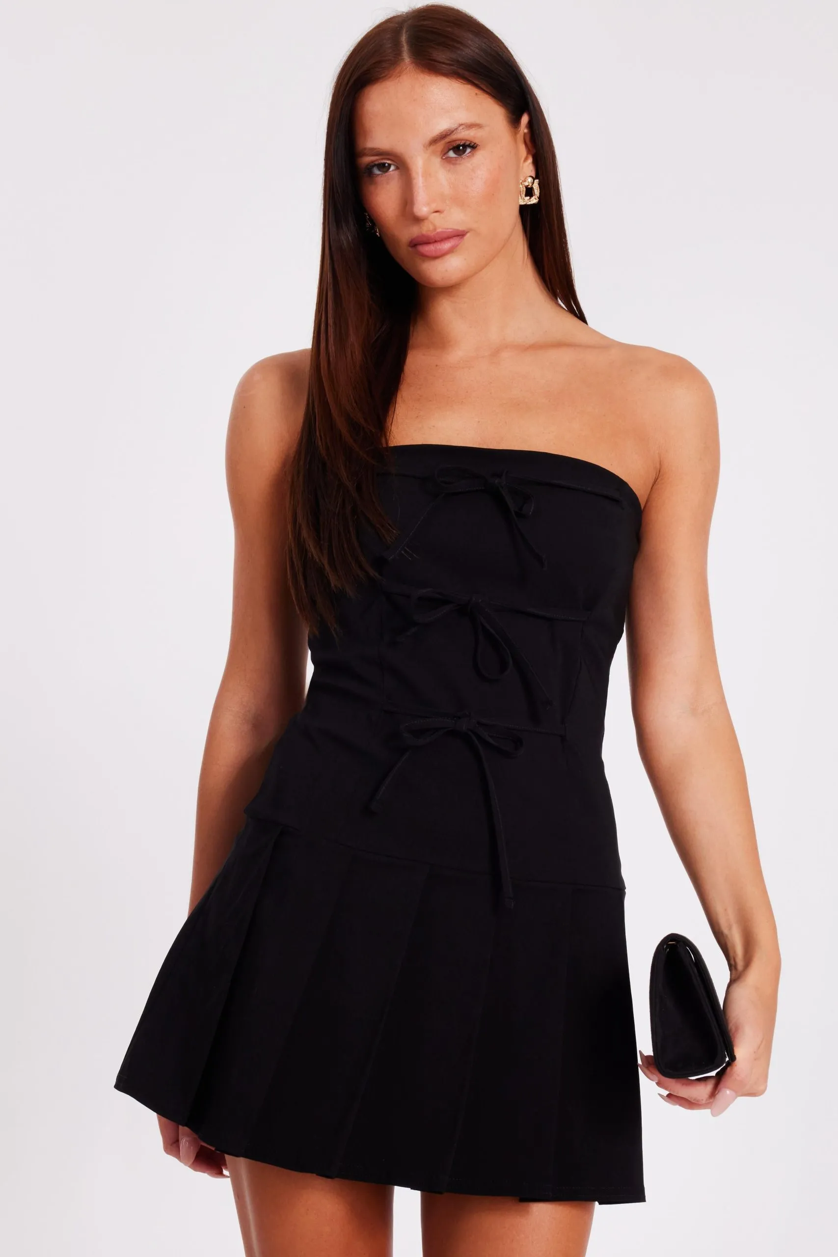 Black Tie Front Mini Dress