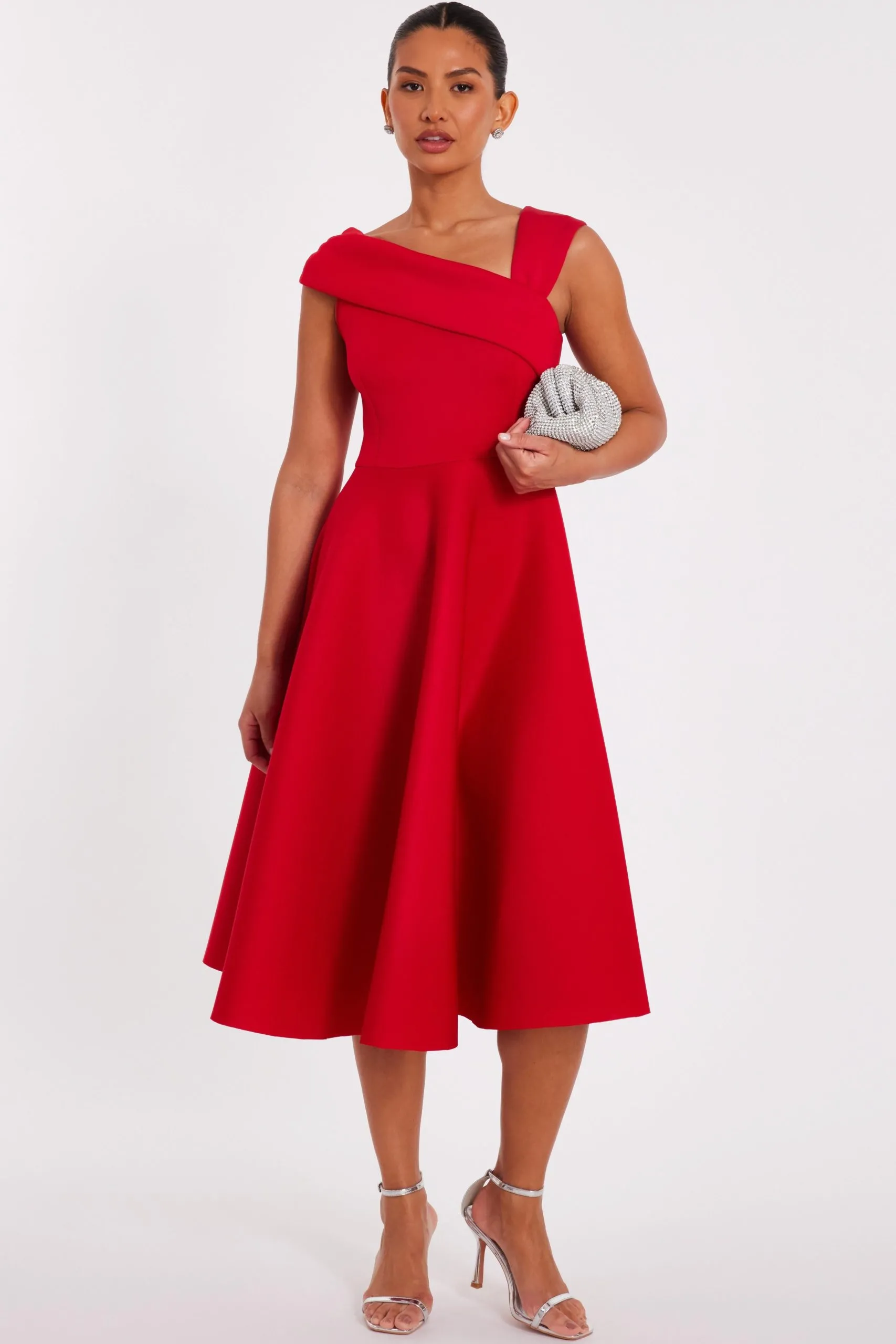 Red Asymmetric Midi Dress