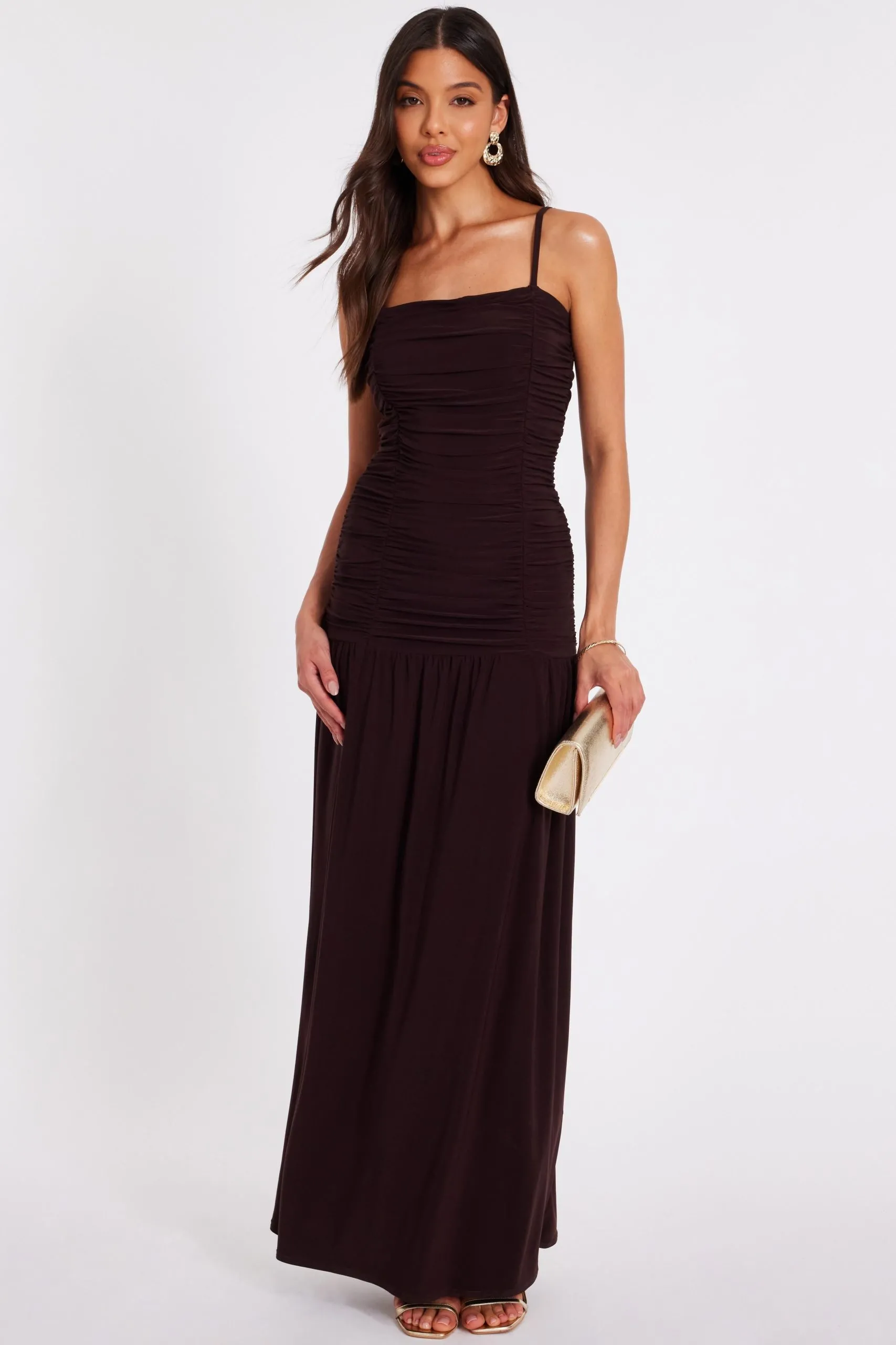 Brown Drop Waist Maxi Dress