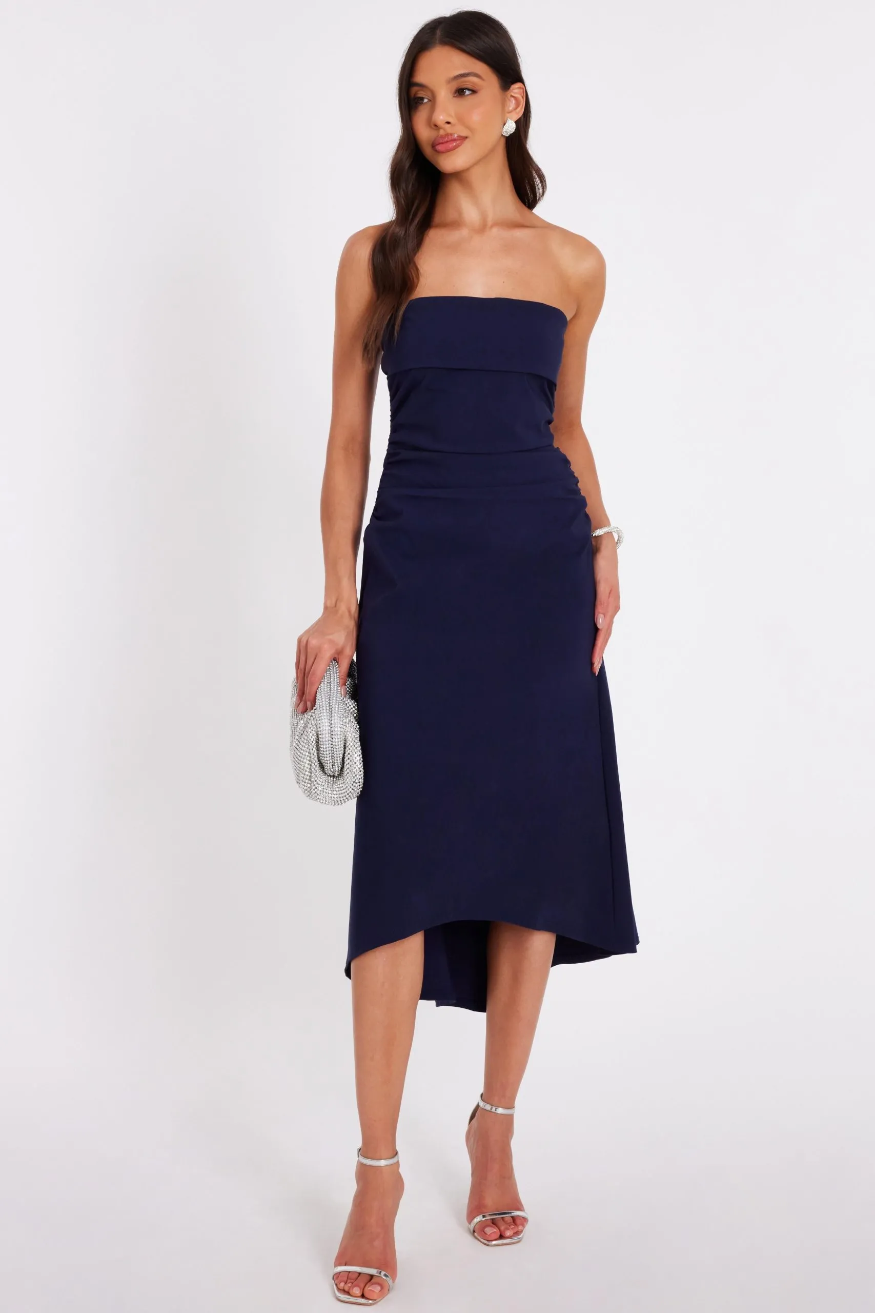 Navy Bandeau Midi Dress
