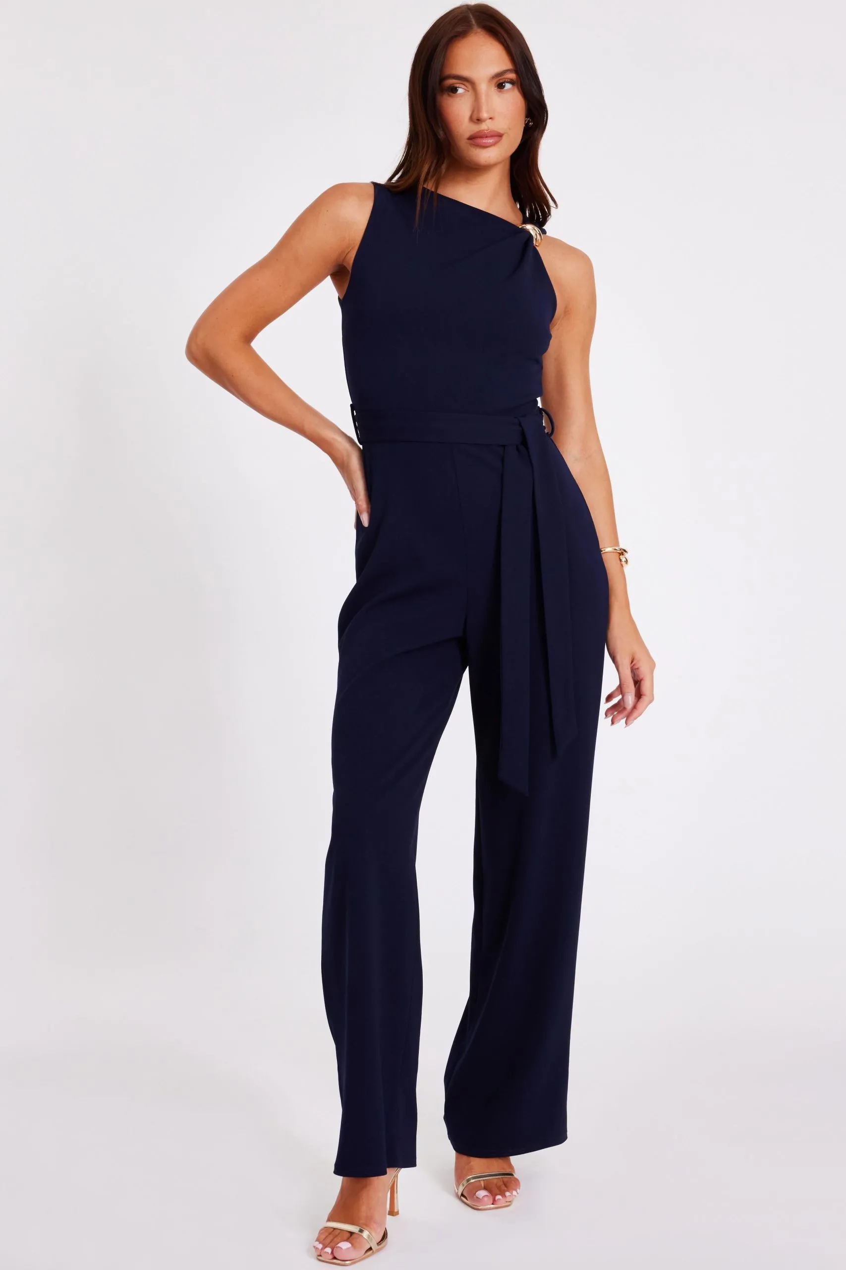 Navy Buckle Detail Jumpsuit
