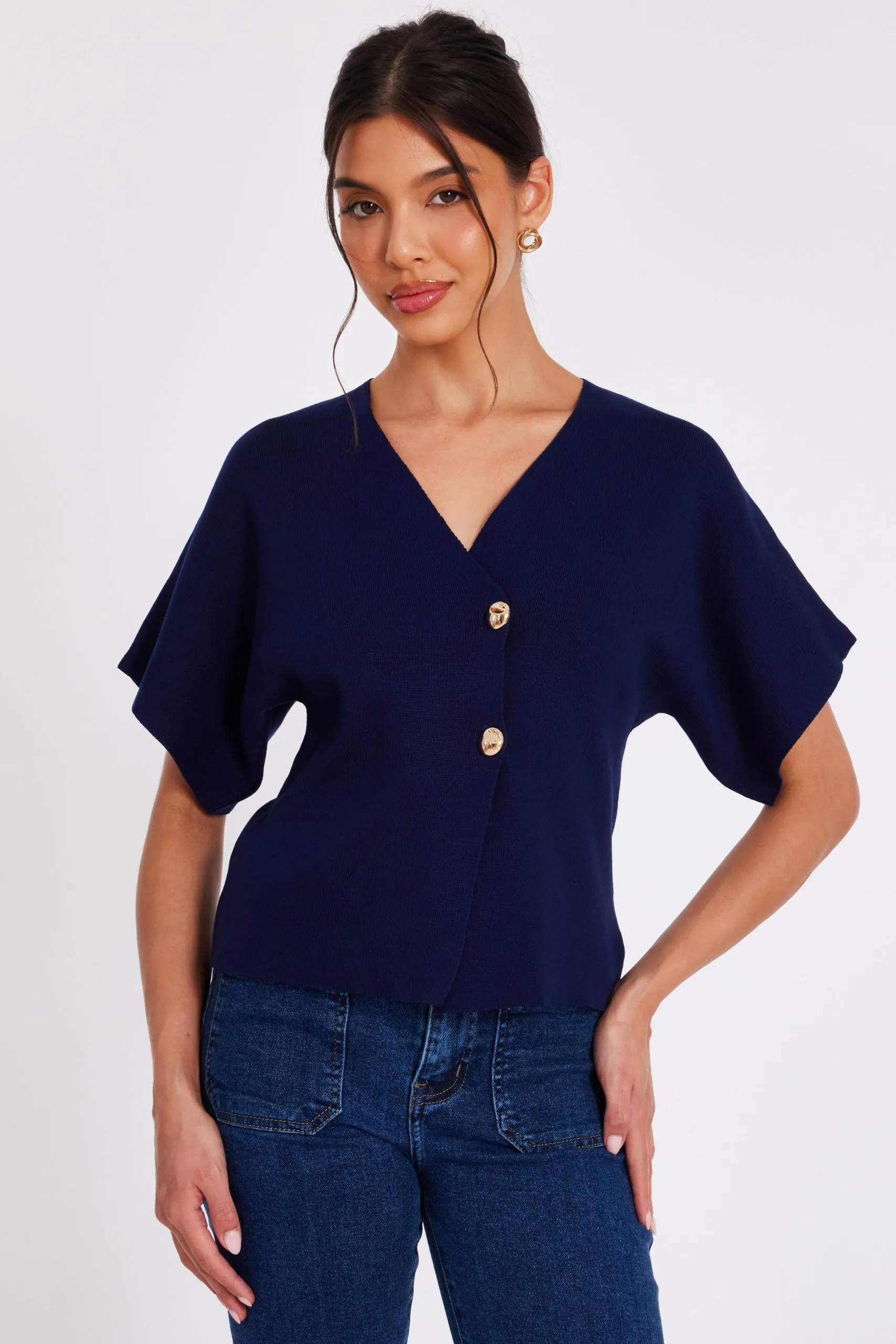 Navy Short Sleeve Knit Cardigan