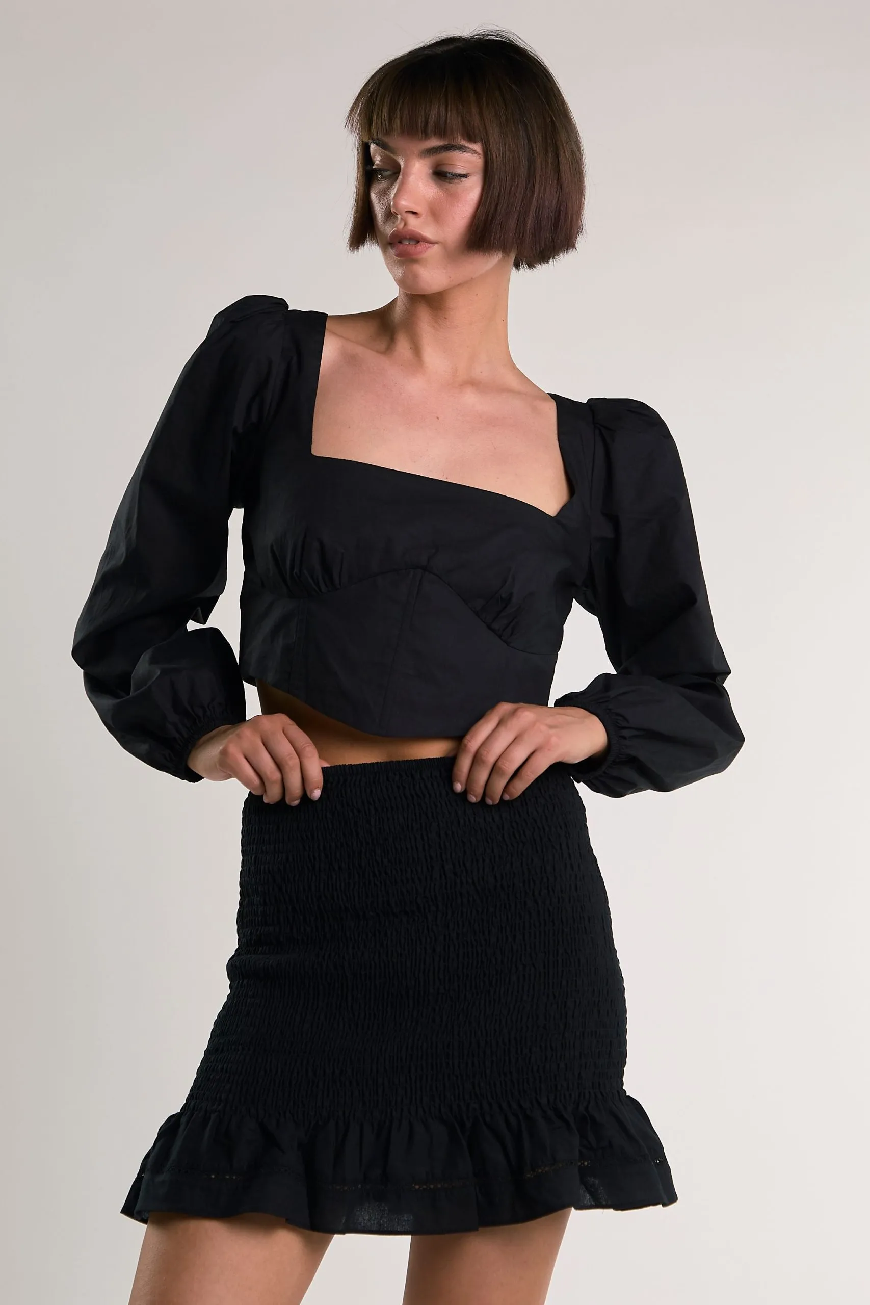 Corset Style Square Neck Long Sleeve Top