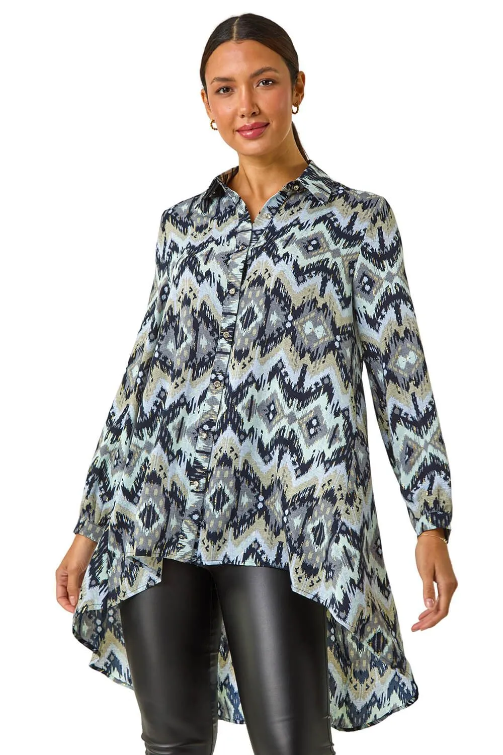 Abstract Print Button Shirt