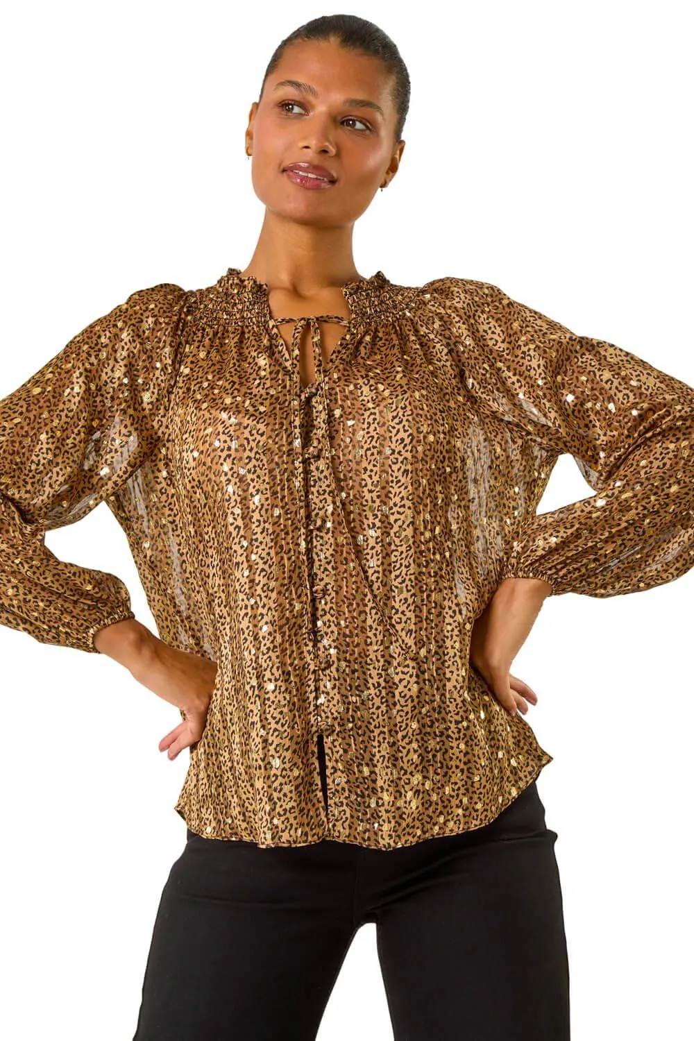 Tie Front Animal Print Blouse