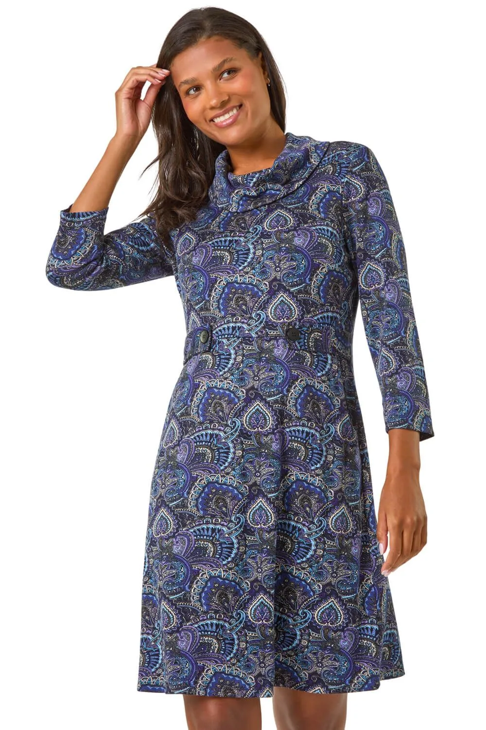 Abstract Cowl Tab Detail Dress