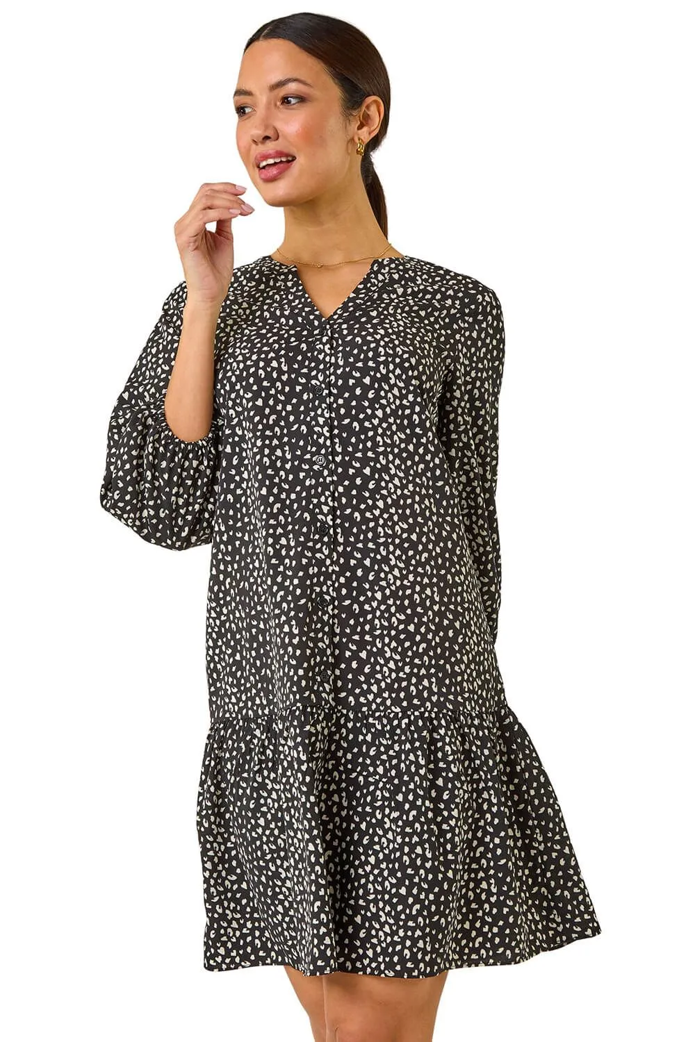 Abstract Spot Frill Shirt Dress