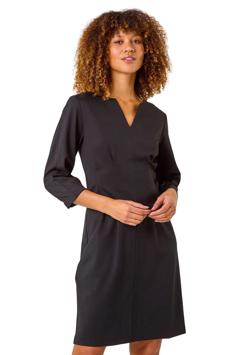 Ponte Notch Neck Stretch Dress