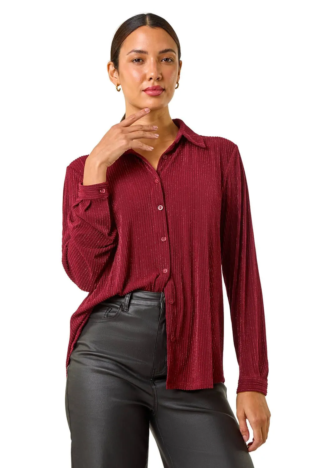 Glitter Button Through Stretch Blouse