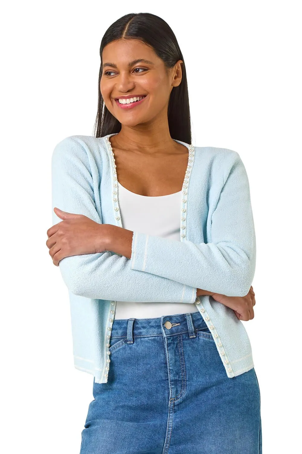 Faux Pearl Trim Cardigan