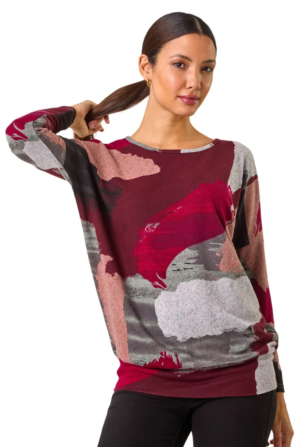 Abstract Print Banded Hem Top