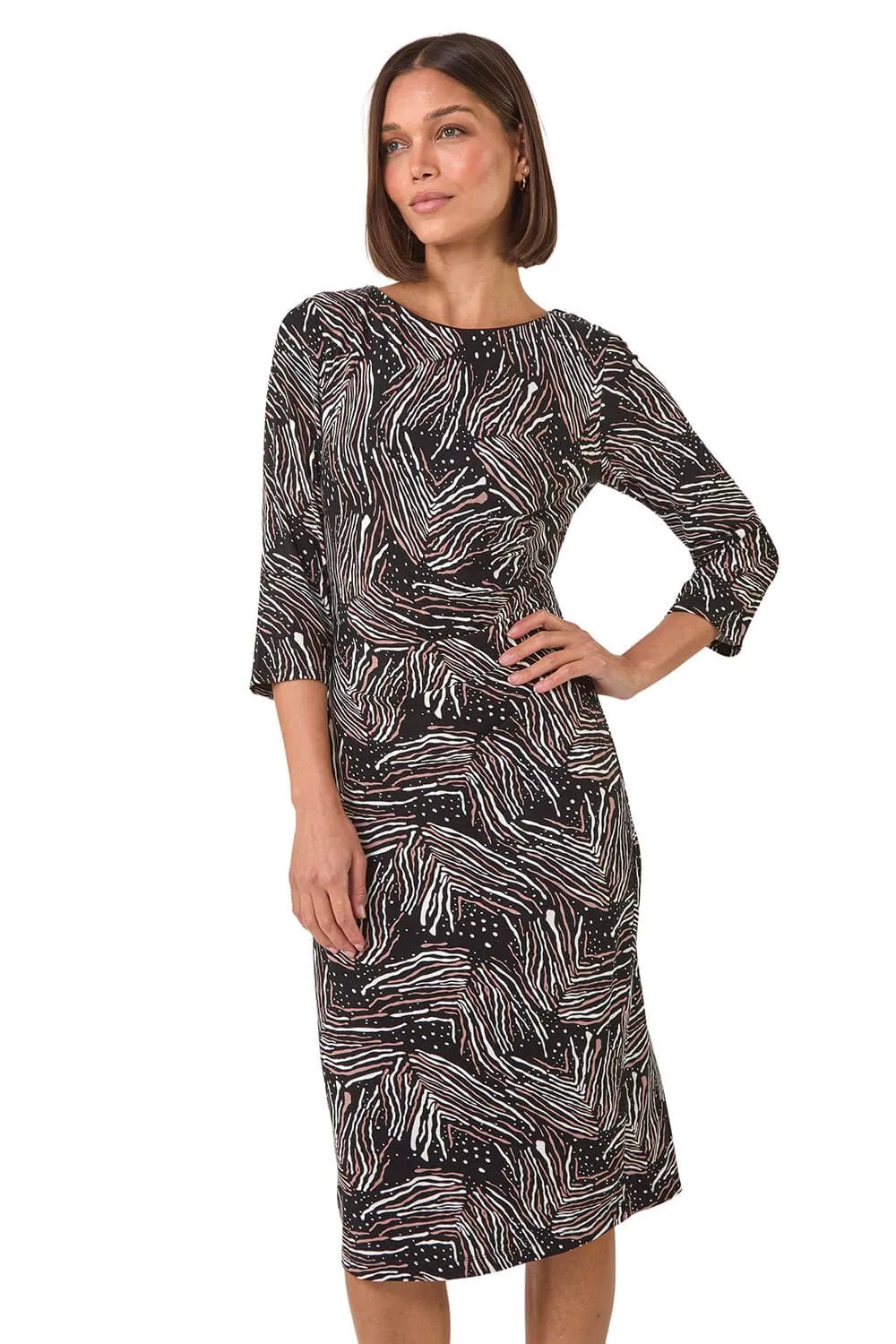 Abstract Print Ruched Stretch Dress