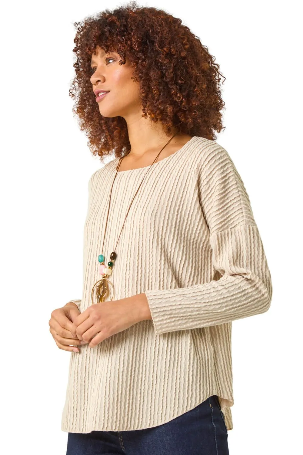 Textured Relaxed Necklace Tunic Top