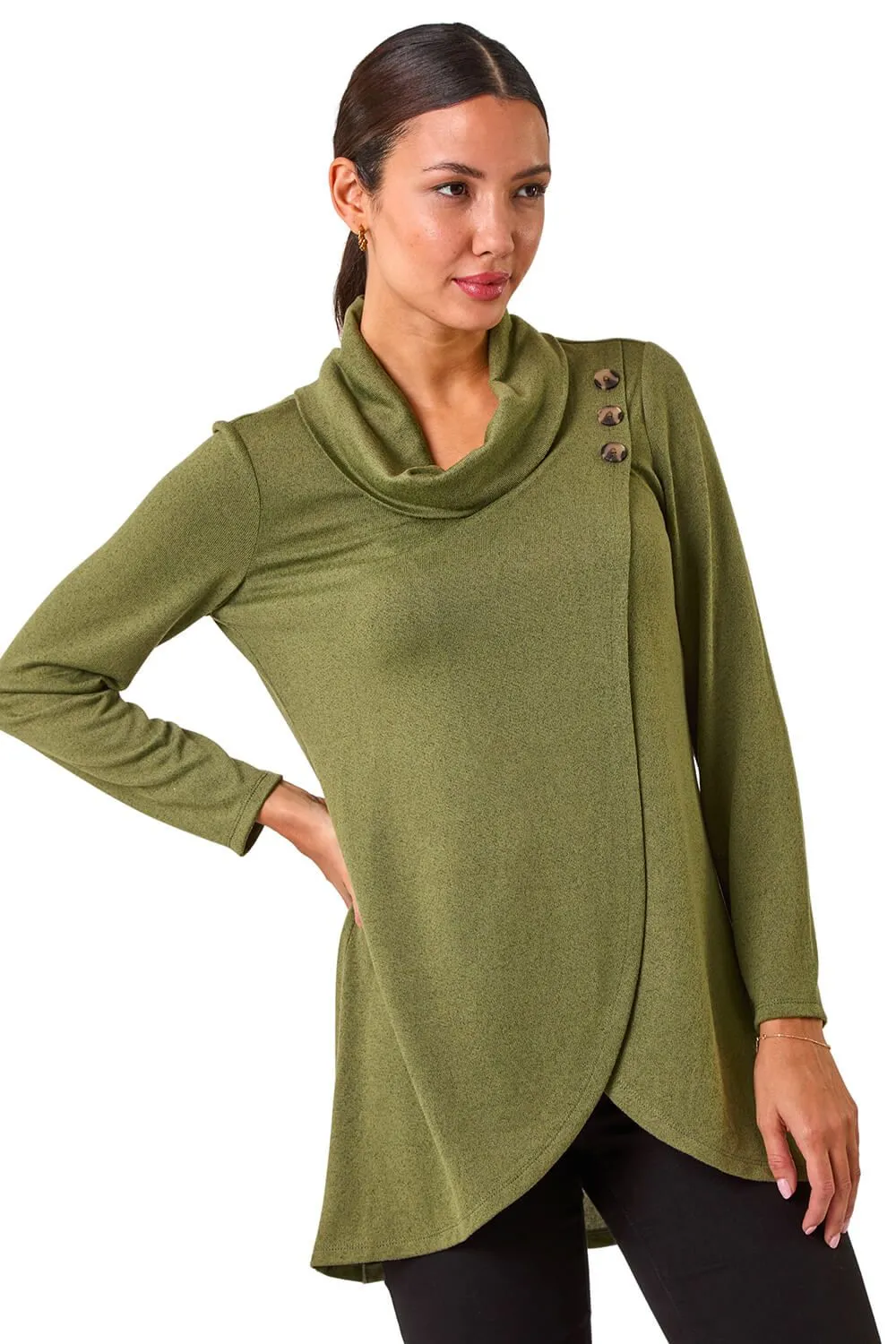 Wrap Front Cowl Neck Top