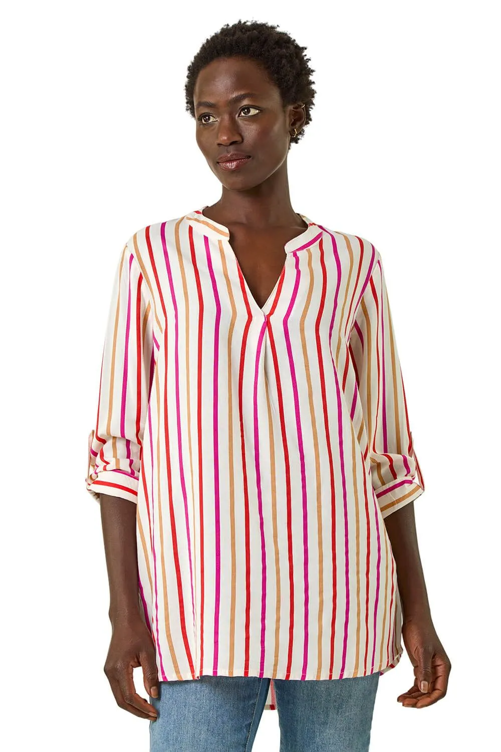 Vertical Stripe Pleat Detail Top