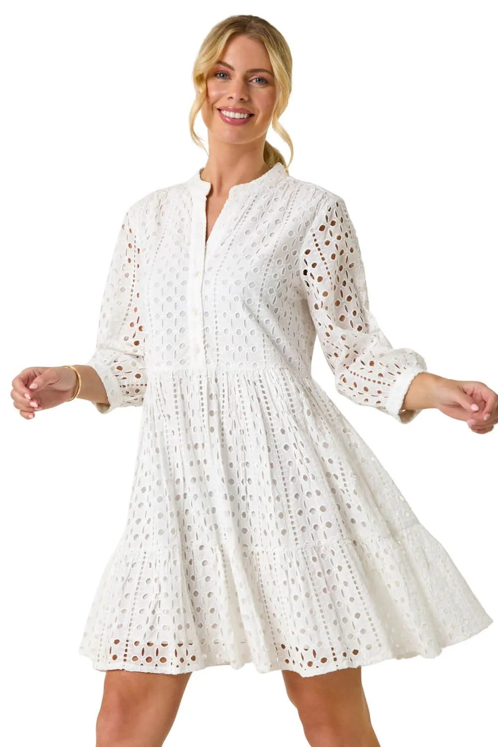 Petite Broderie Tiered Dress