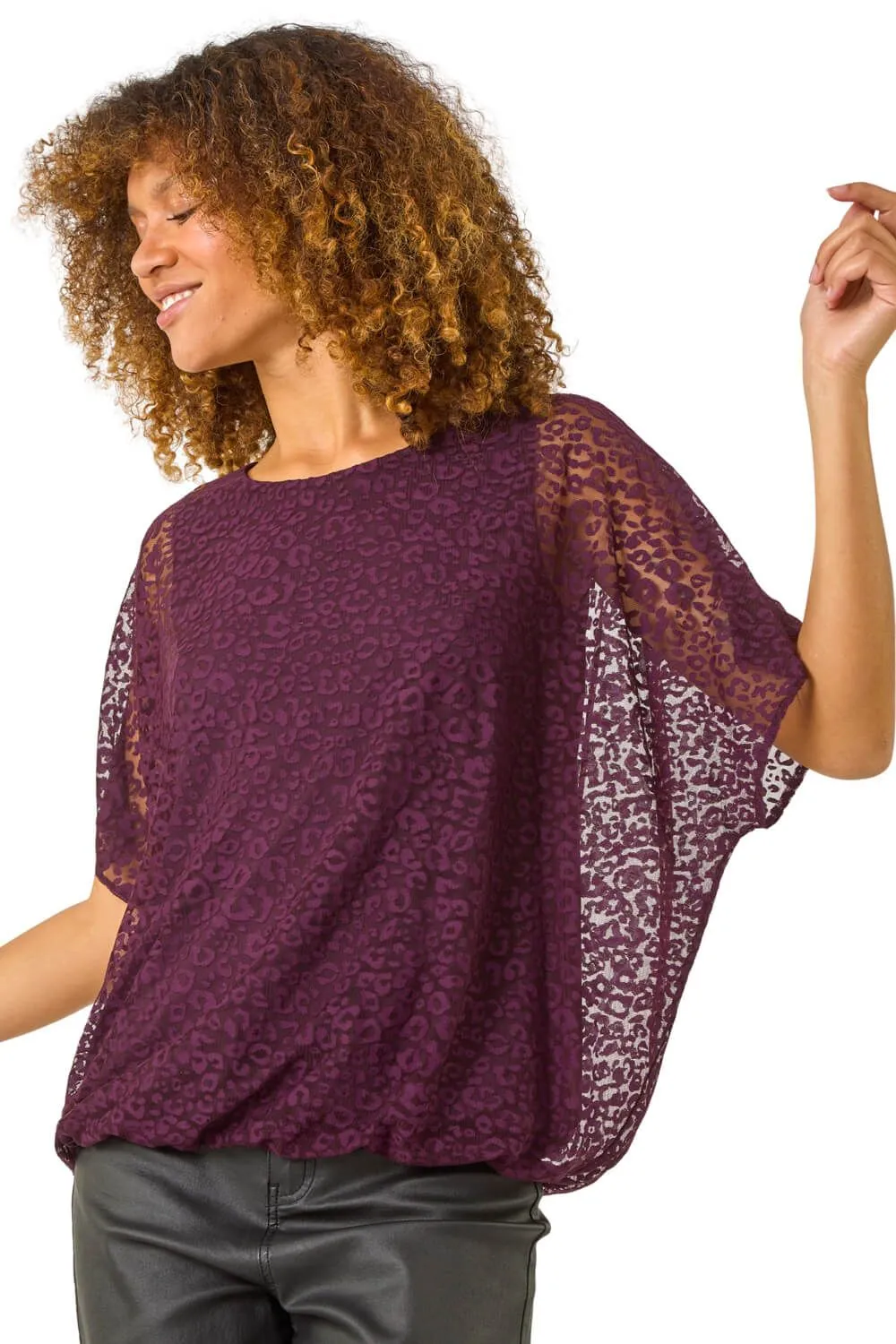 Animal Burnout Mesh Bubble Hem Top