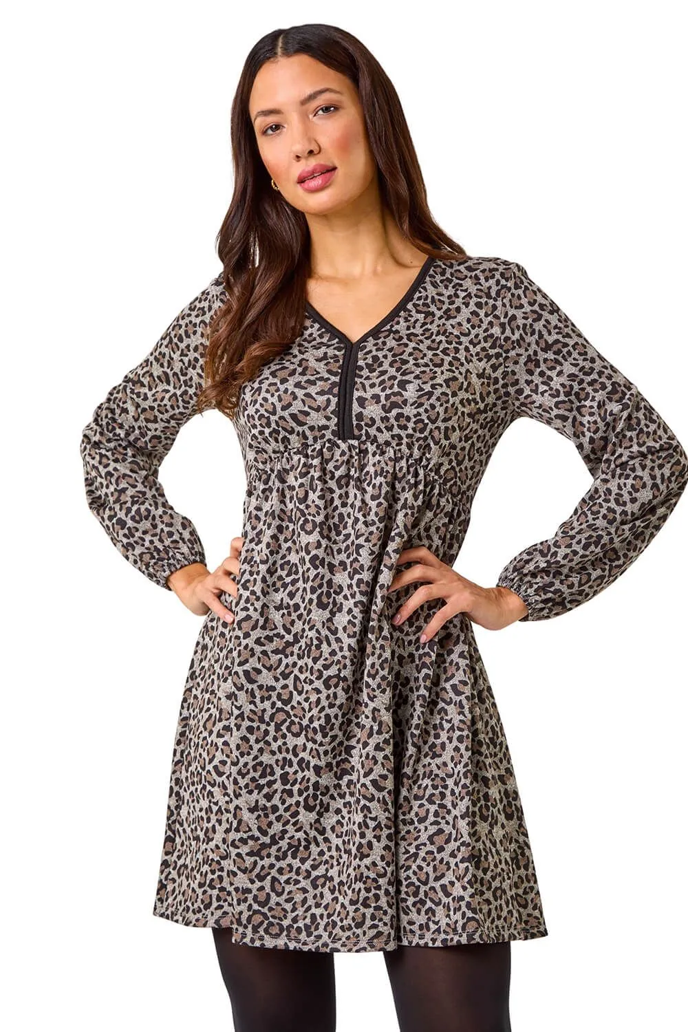 Animal Print V-Neck Stretch Dress