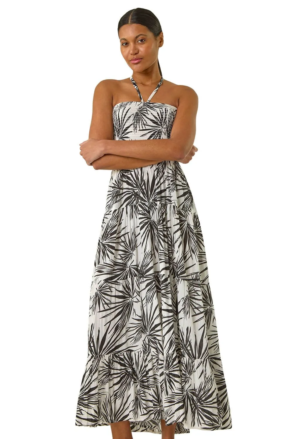 Shirred Bandeau Midi Dress