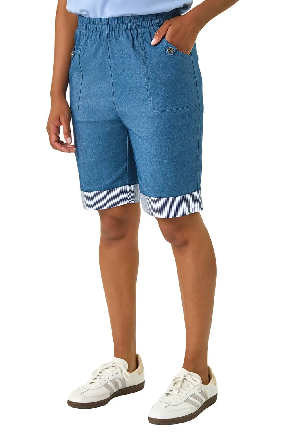 Bengaline Turn Up Stripe Stretch Shorts