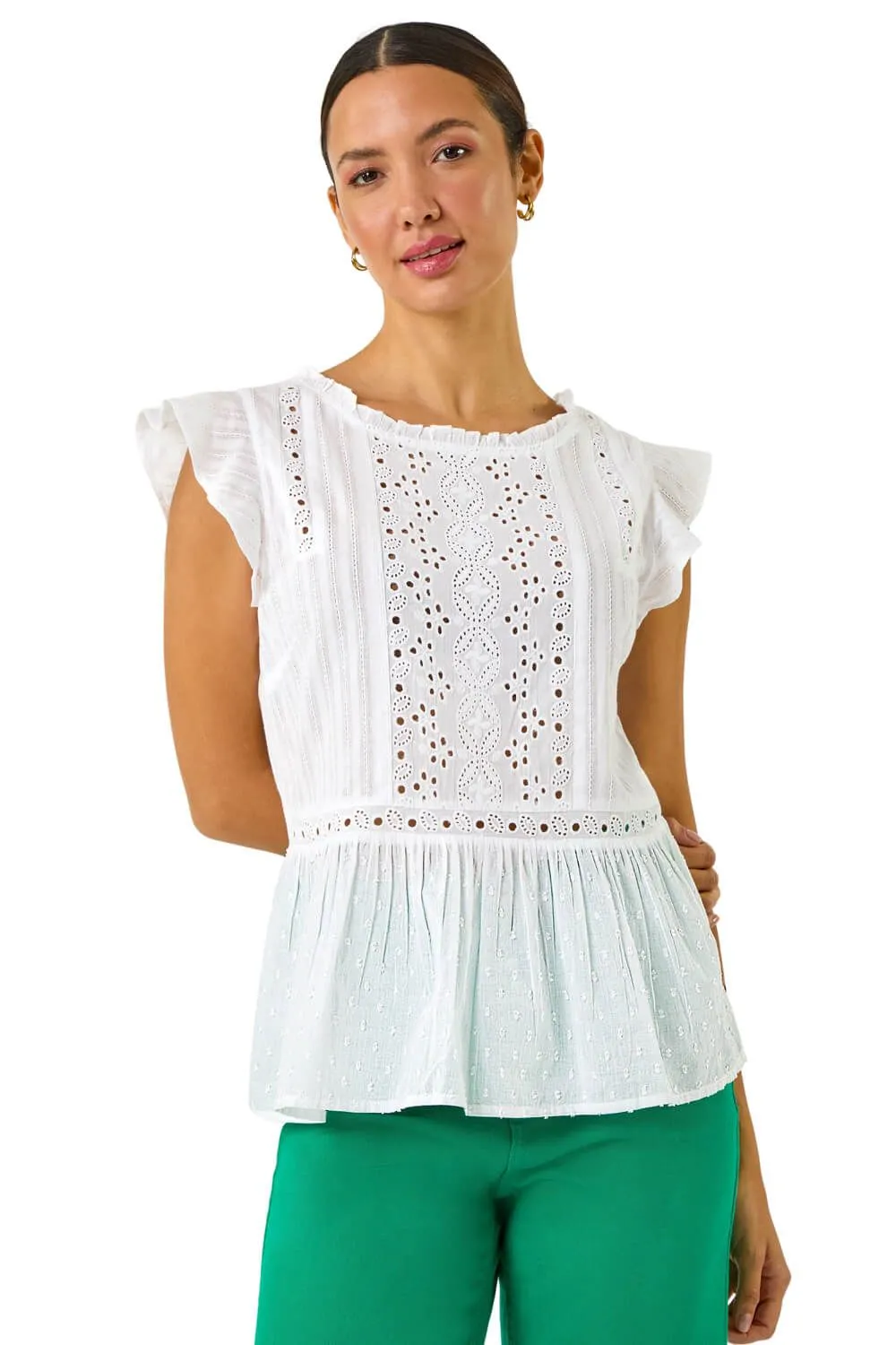 Broderie Anglaise Frill Sleeve Top