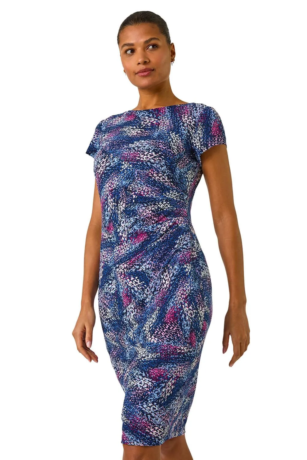 Abstract Print Gathered Shift Dress