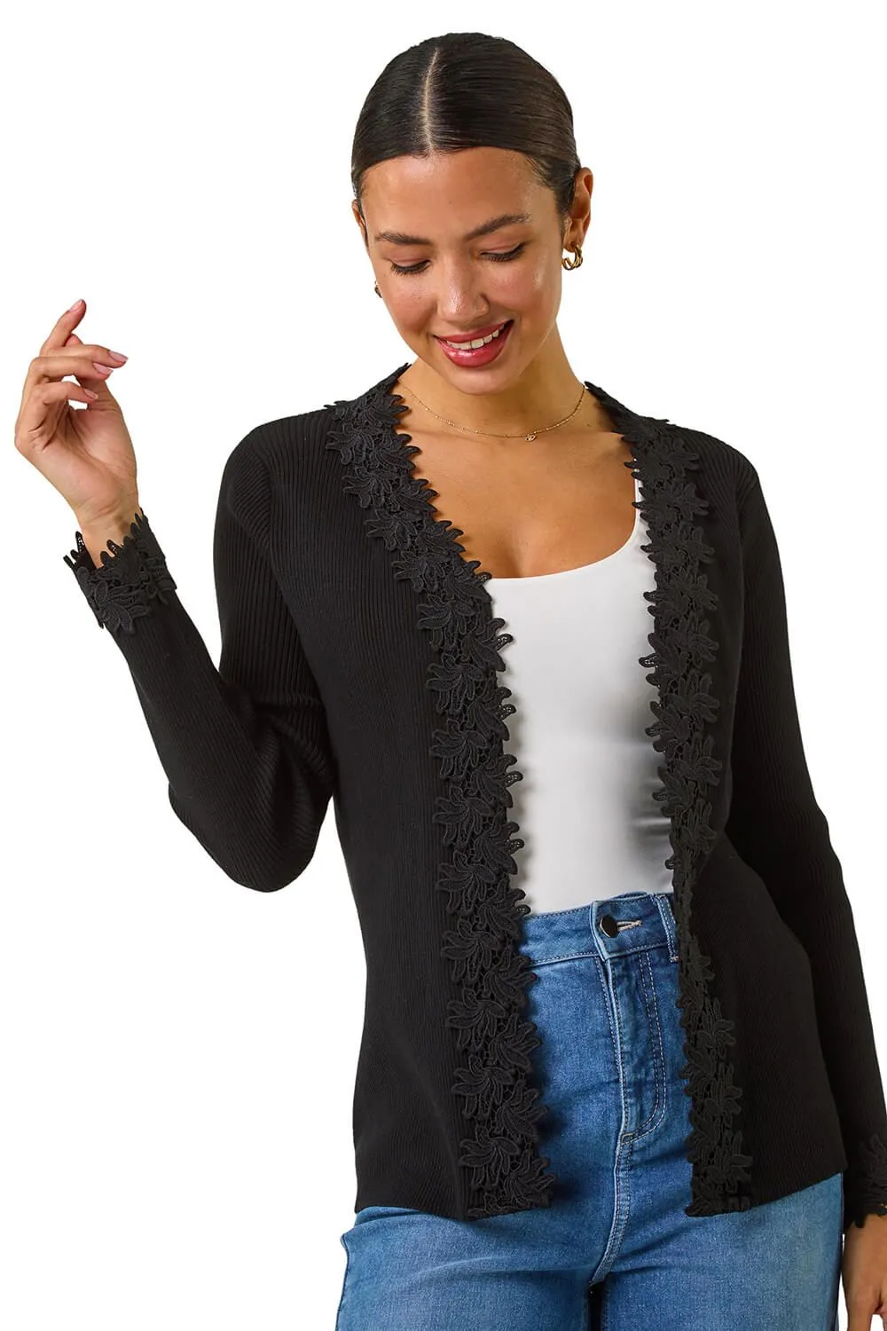 Lace Trim Knit Cardigan