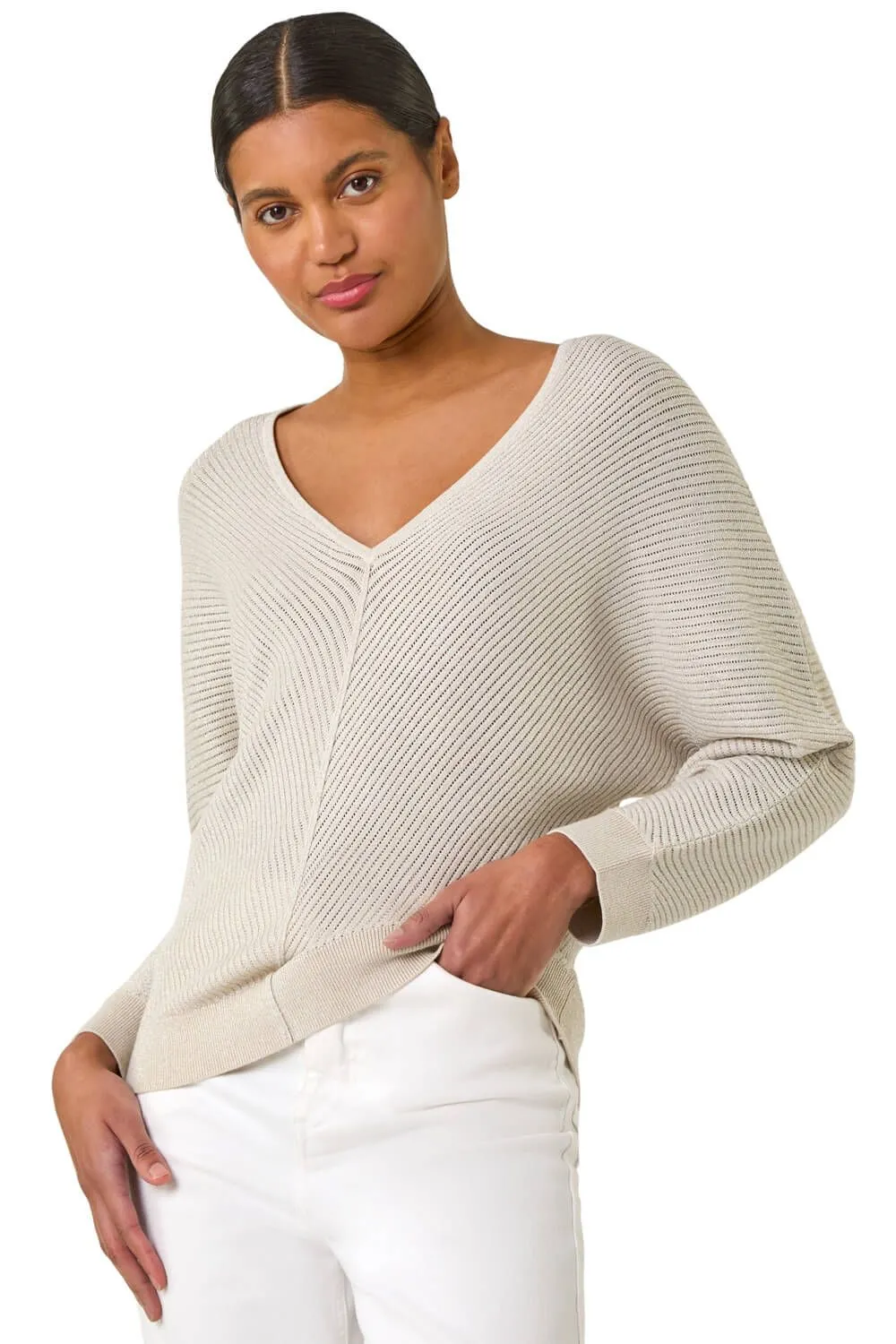 Textured Relaxed V-Neck Knit Jumper