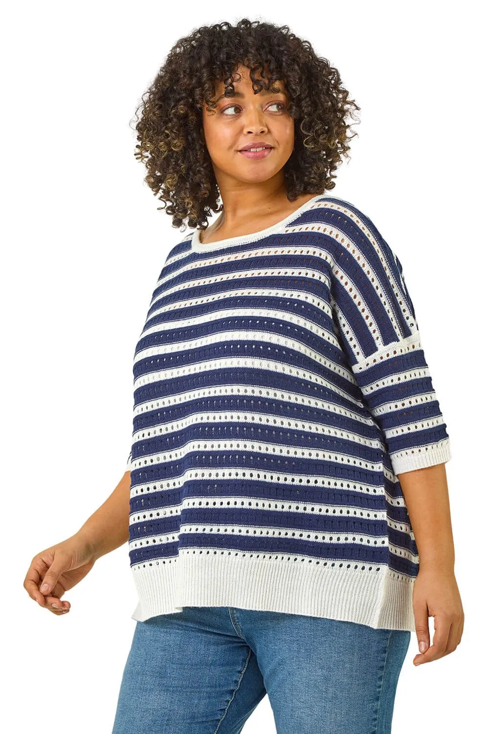 Curve Crochet Stripe Knit Top