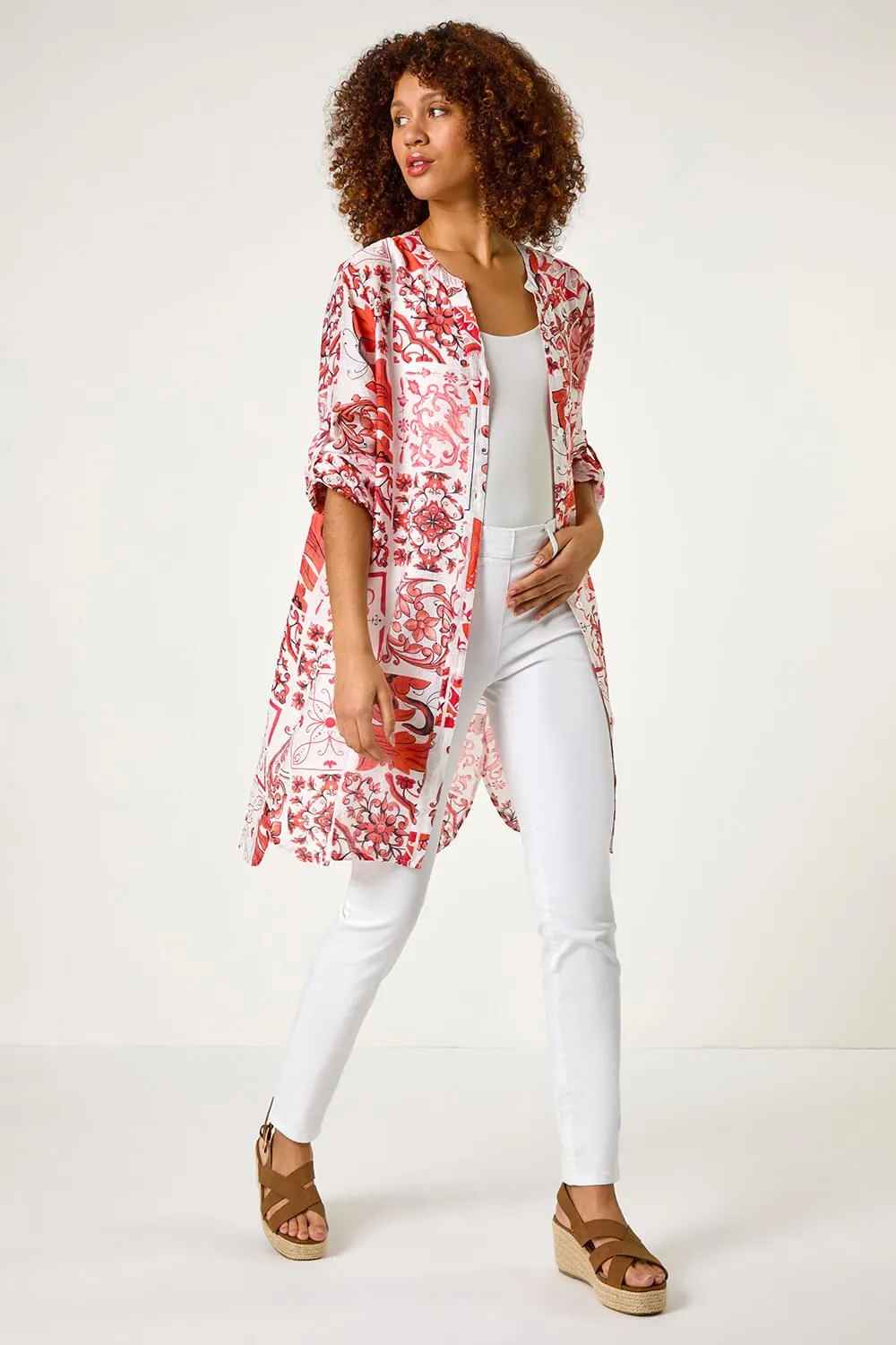 Tile Print Longline Blouse