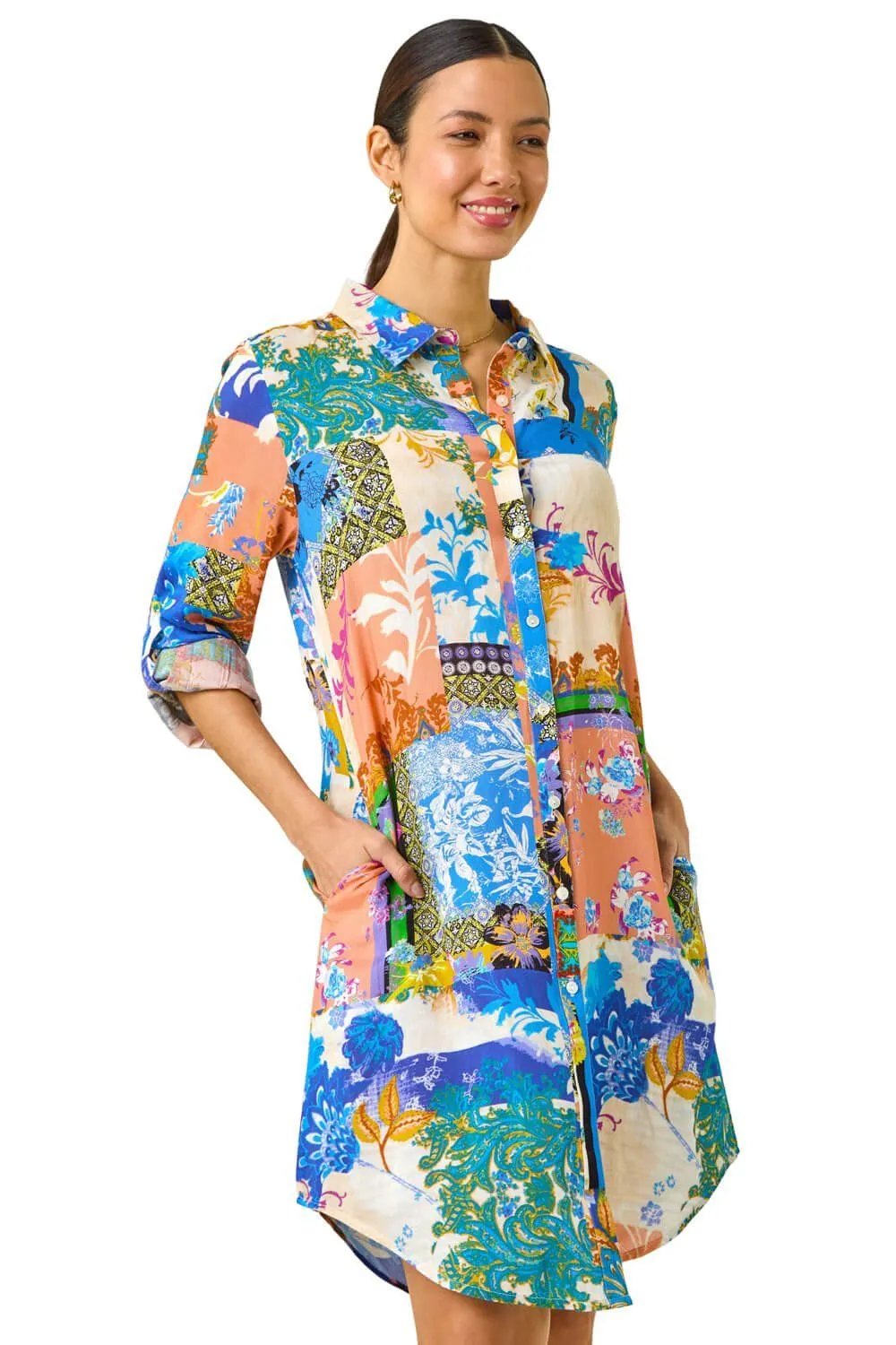 Abstract Collared Shirt Dress