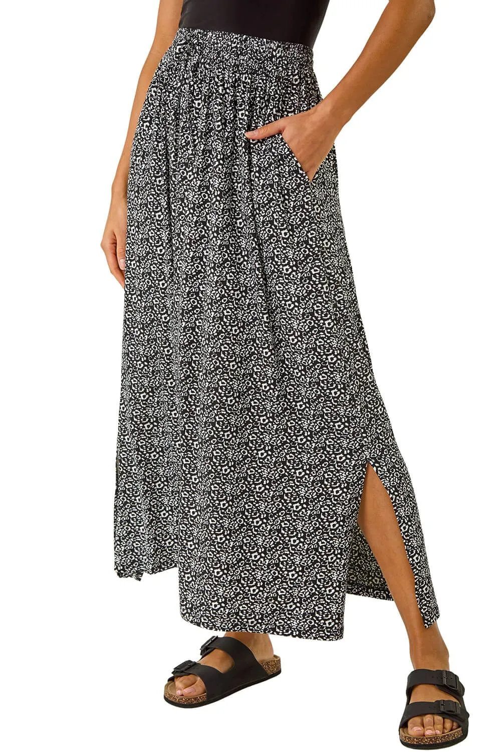 Animal Print Split Stretch Skirt