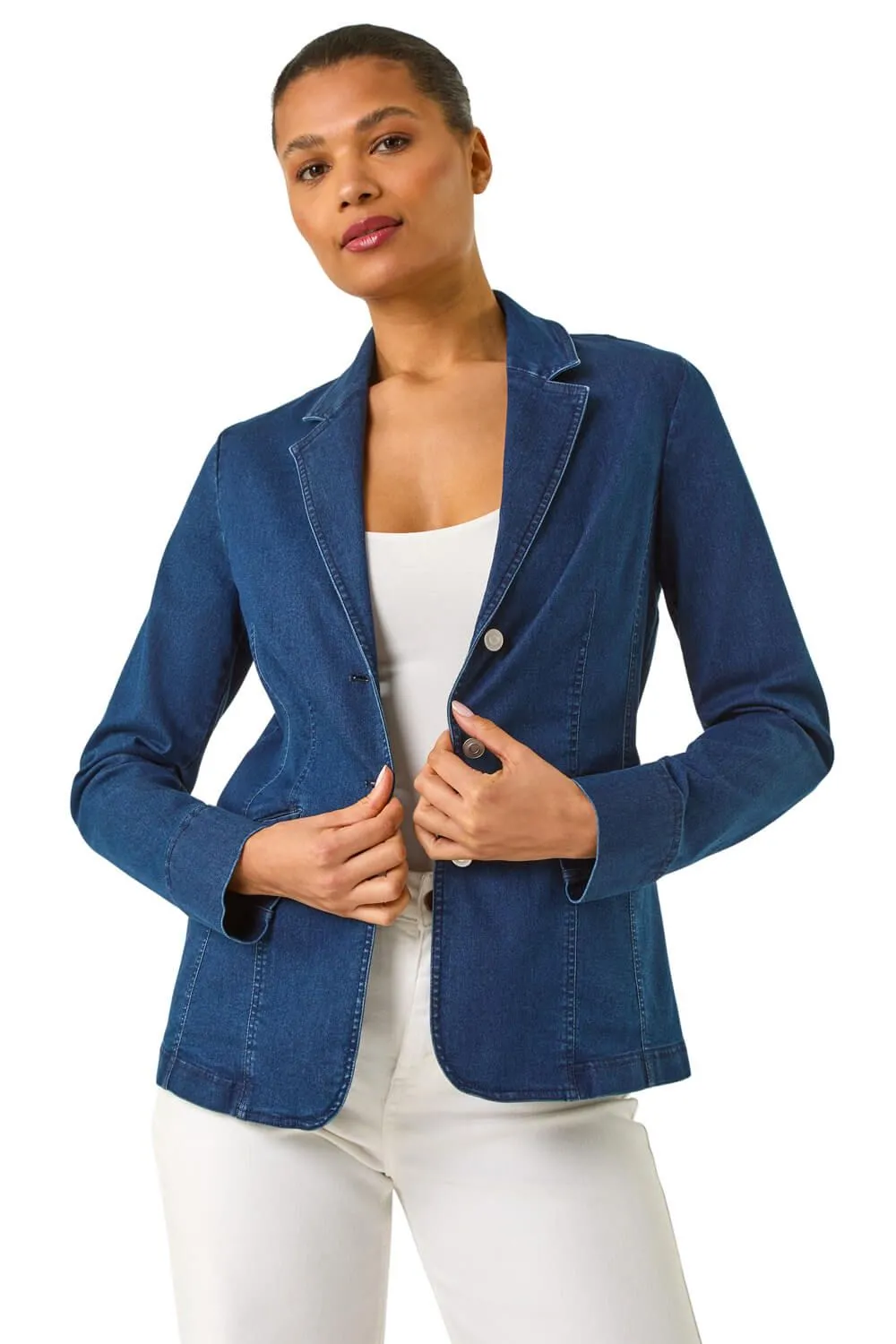 Denim Collar Stretch Blazer