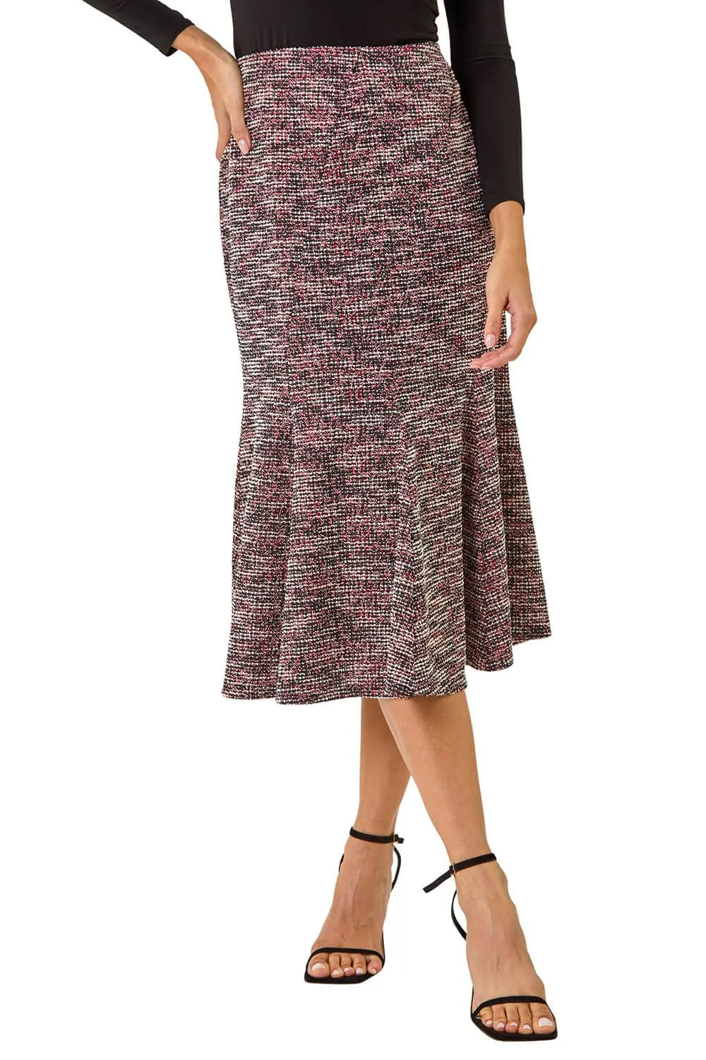 Textured Boucle Panel Stretch Skirt