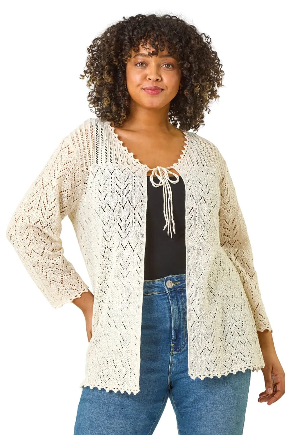 Curve Crochet Tie Front Cardigan